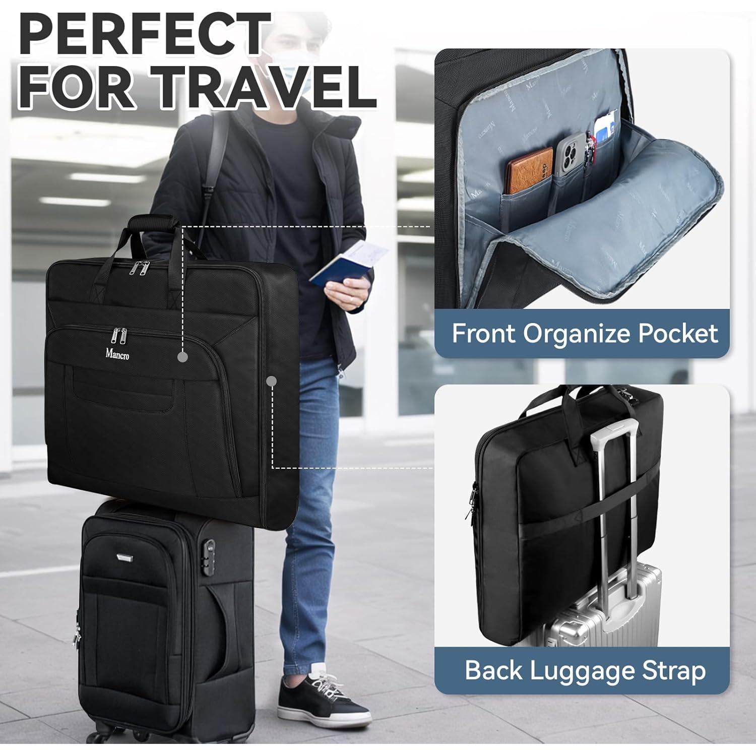 Bolsa de Ropa de Viaje Mancro 40L Plegable Negra con Correa