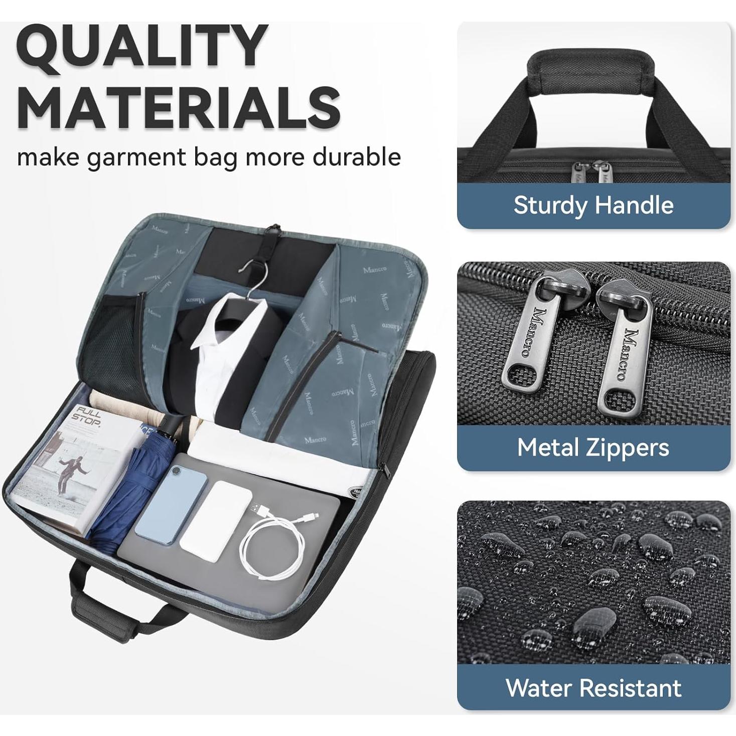 Bolsa de Ropa de Viaje Mancro 40L Plegable Negra con Correa