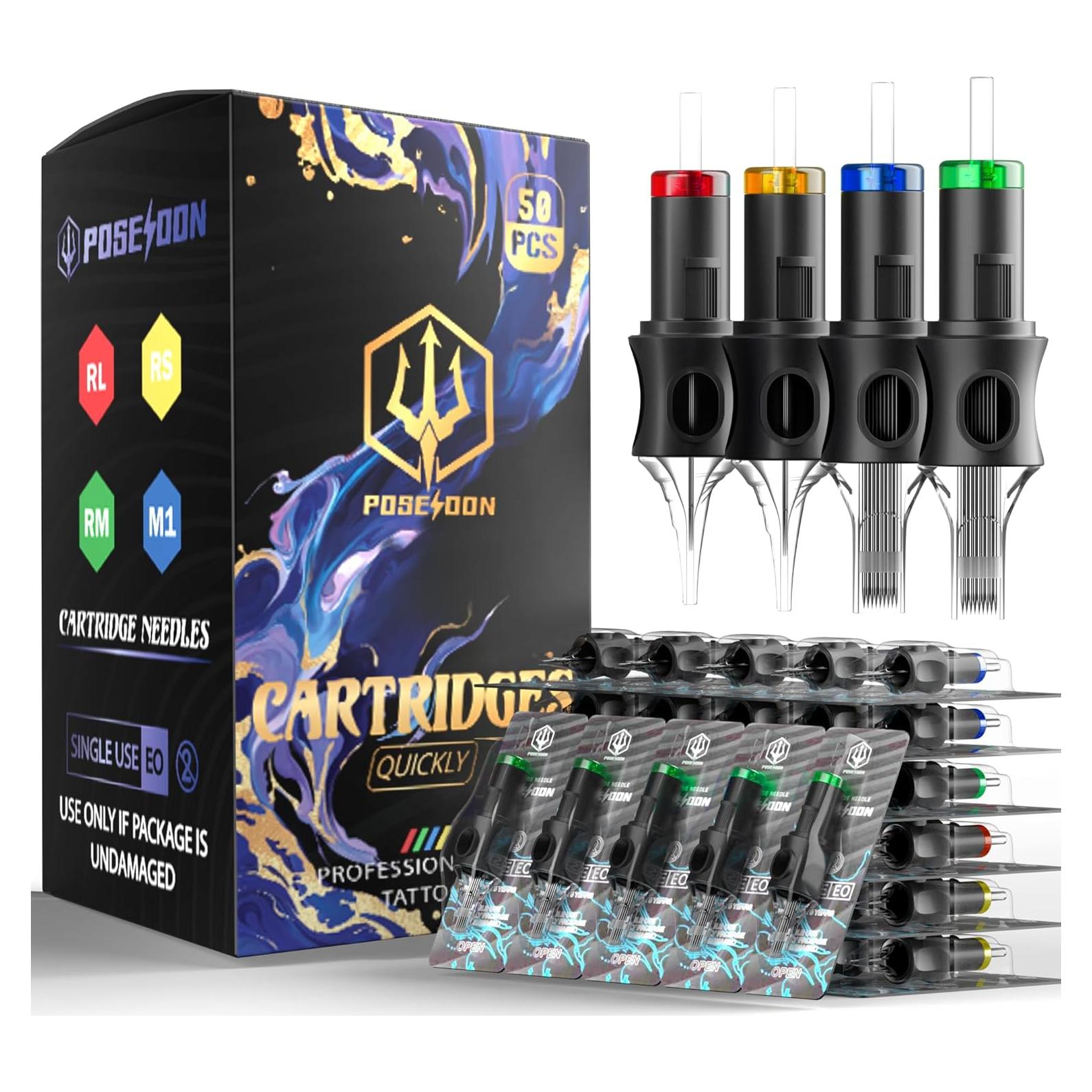Agujas de Cartucho para Tatuaje Poseidon 50PCS #12RL Mixtas