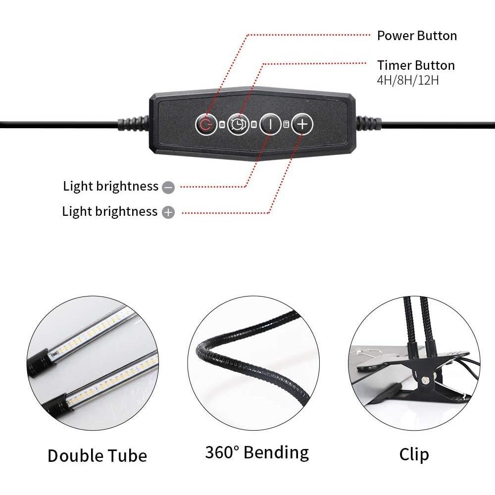 Luz de Cultivo LED GooingTop 6000K con Clip y Temporizador