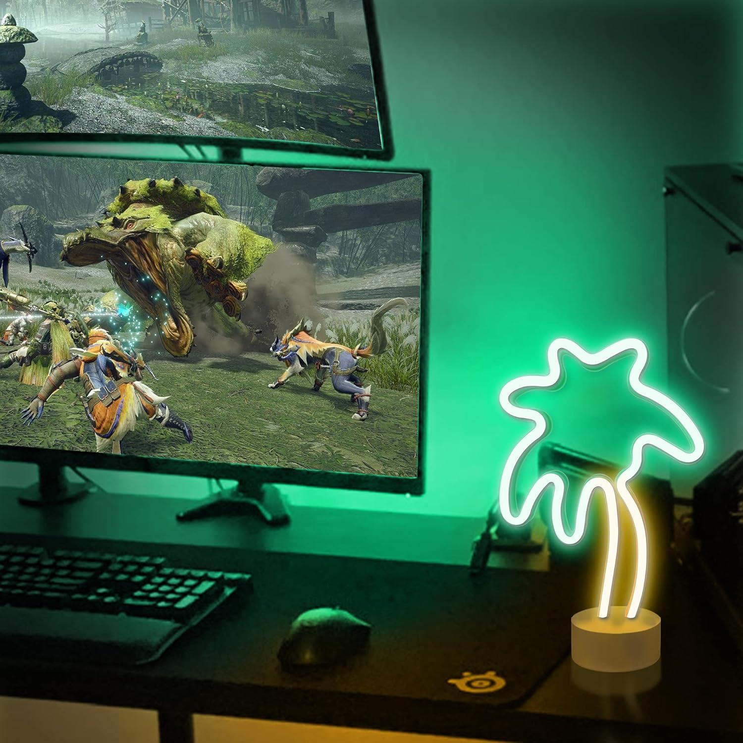 Luz de Neón Palma Lumoonosity - Decoración LED Verde y Amarillo