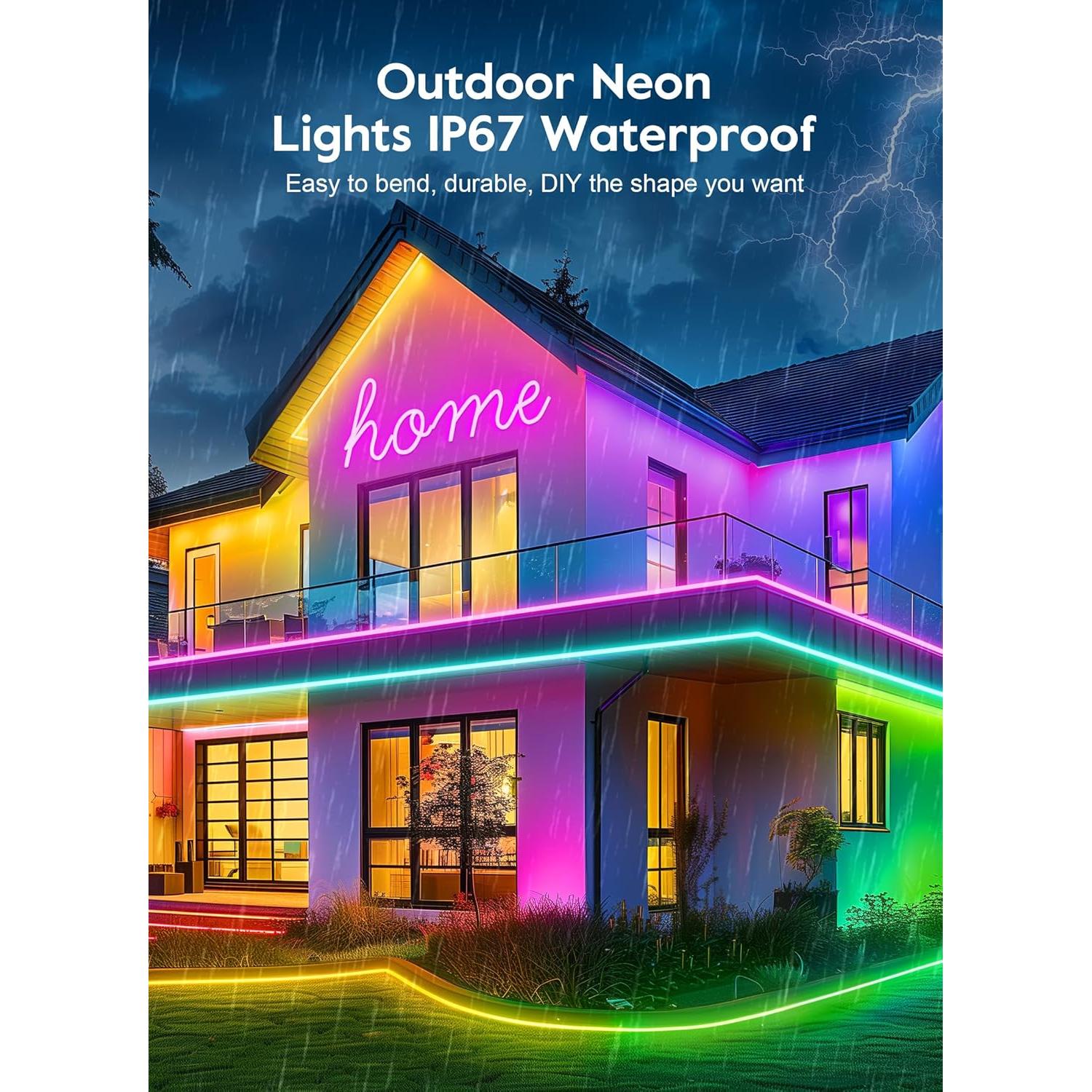 33Ft Led Neon Rope Lights, RGB LED Strip Lights, Control with App/Remote, IP68 Waterproof Flexible Outdoor Led Rope Lights, Multiple Modes, Music Sync Neon Lights for Bedroom Gaming Room Decor