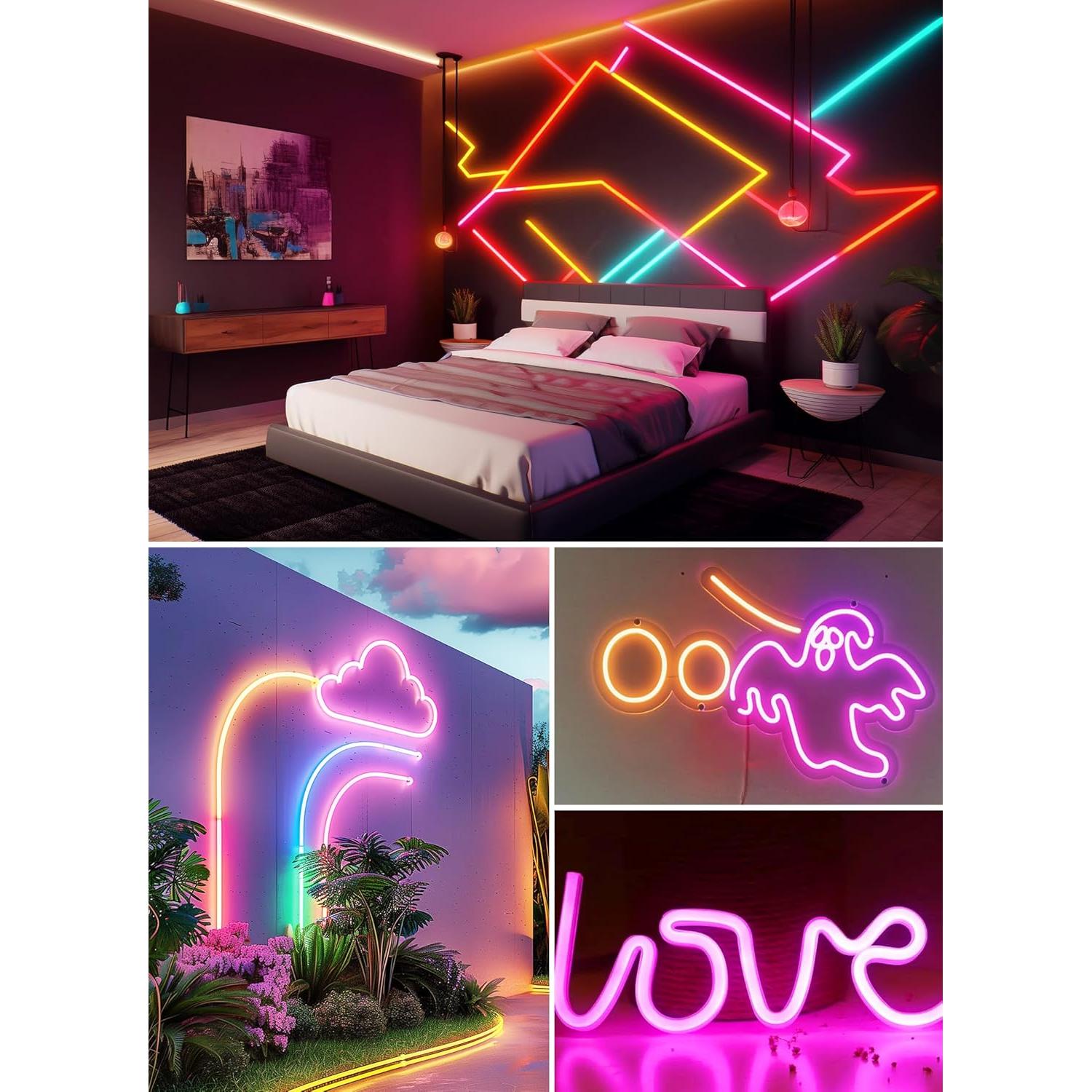 33Ft Led Neon Rope Lights, RGB LED Strip Lights, Control with App/Remote, IP68 Waterproof Flexible Outdoor Led Rope Lights, Multiple Modes, Music Sync Neon Lights for Bedroom Gaming Room Decor