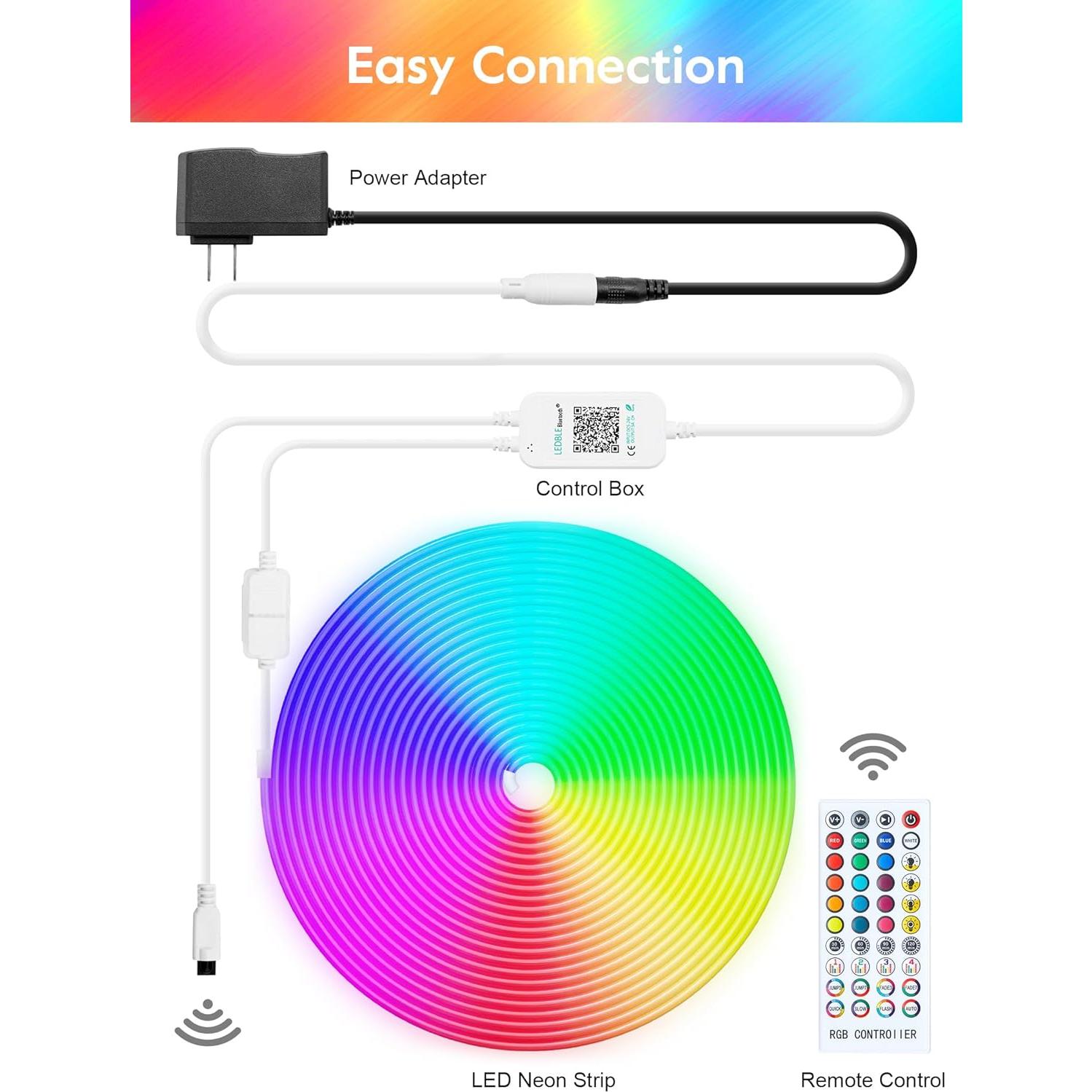 33Ft Led Neon Rope Lights, RGB LED Strip Lights, Control with App/Remote, IP68 Waterproof Flexible Outdoor Led Rope Lights, Multiple Modes, Music Sync Neon Lights for Bedroom Gaming Room Decor