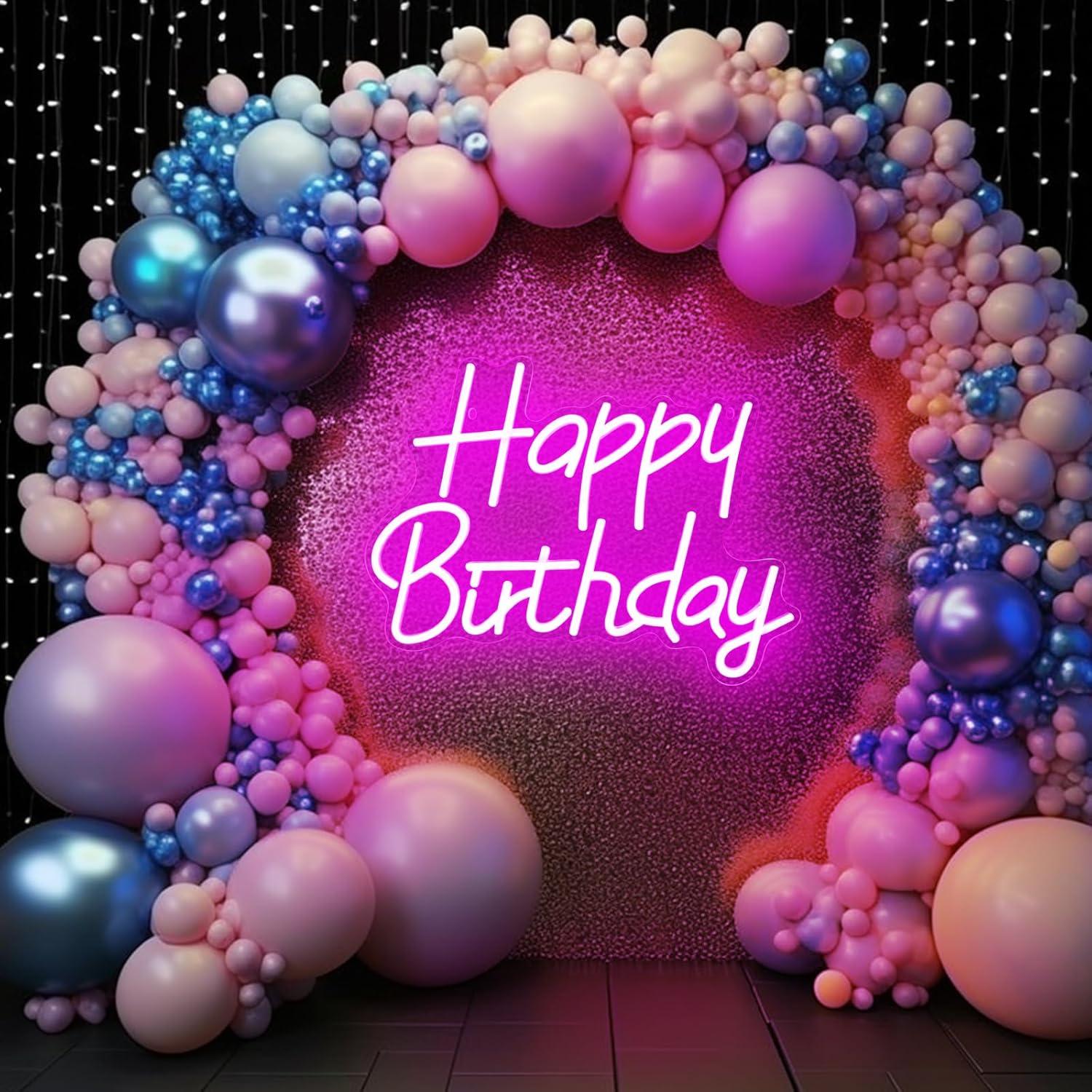 Cartel de Neón LED Dimmable Feliz Cumpleaños Rosa 39.88x29.97cm