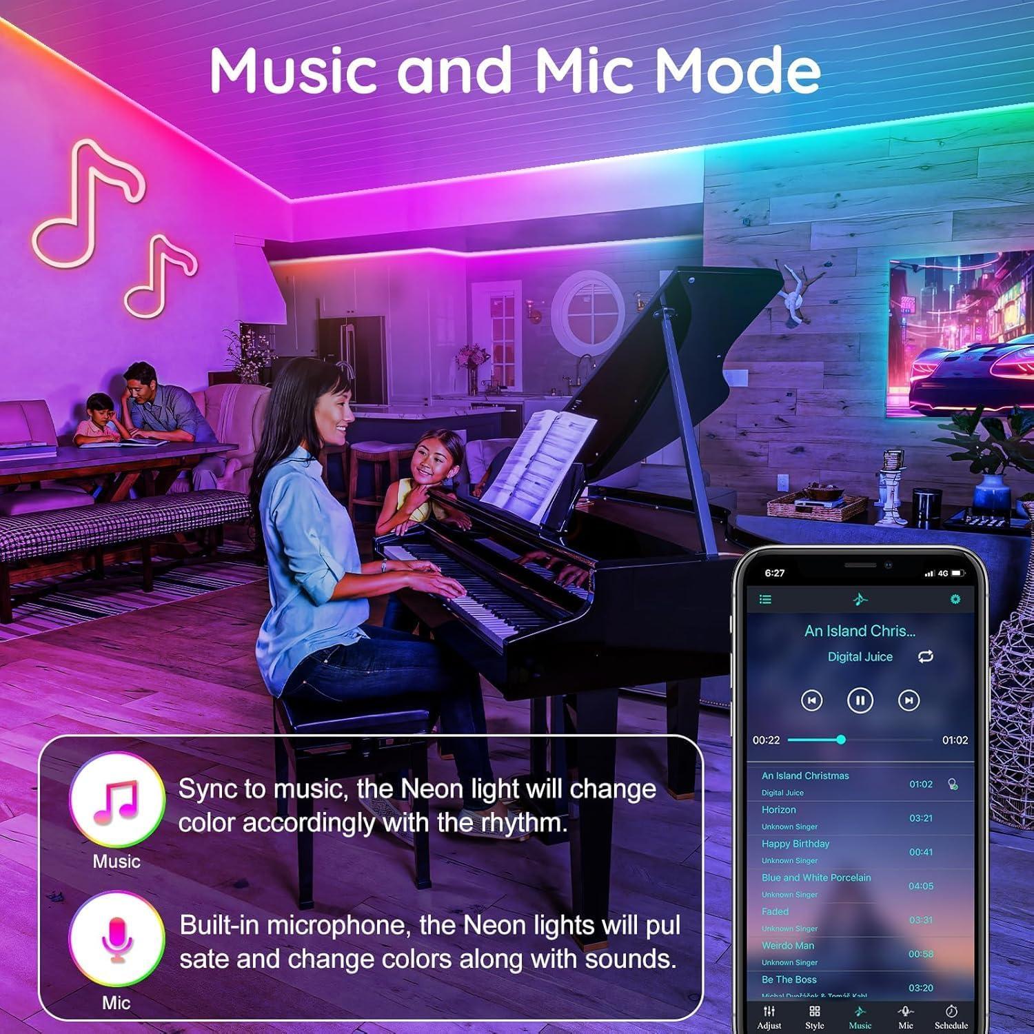 Luces de Cuerda LED Neón RCUICA 15m RGB Control Remoto App