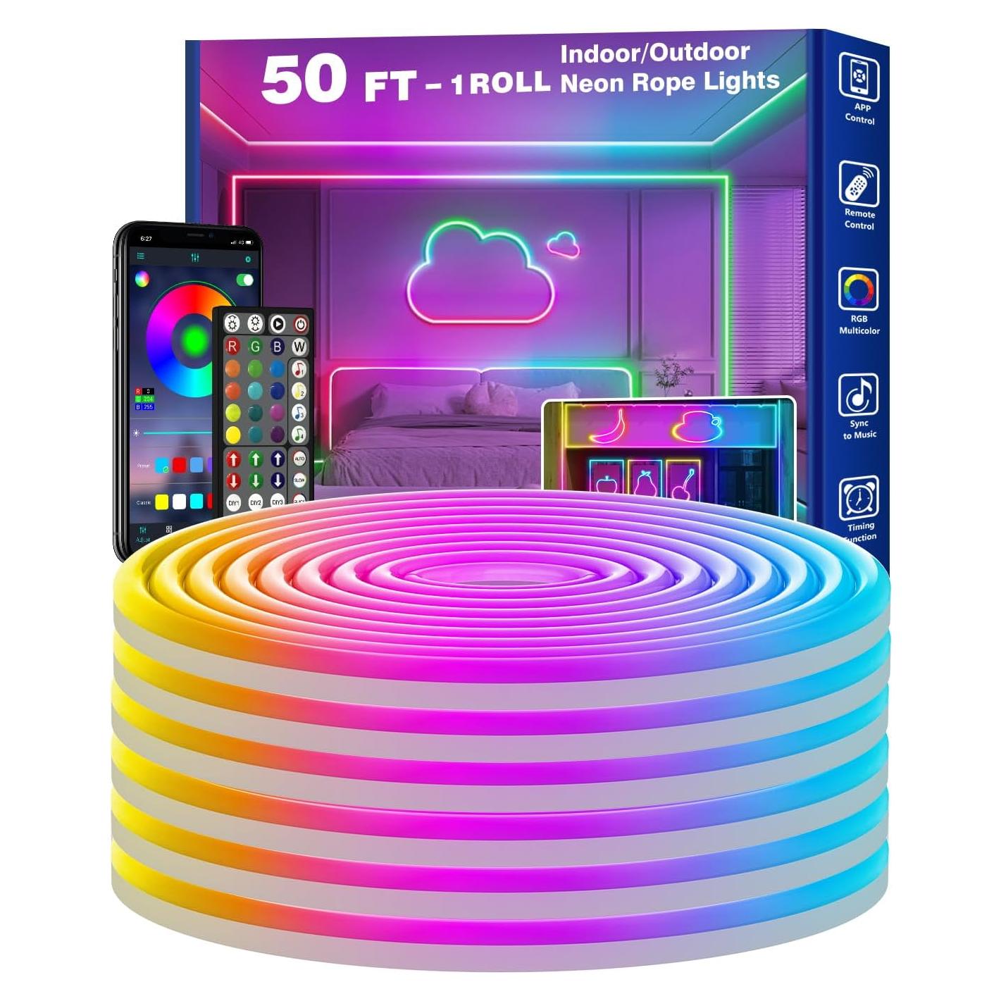 Luces de Cuerda LED Neón RCUICA 15M RGB Control Remoto App