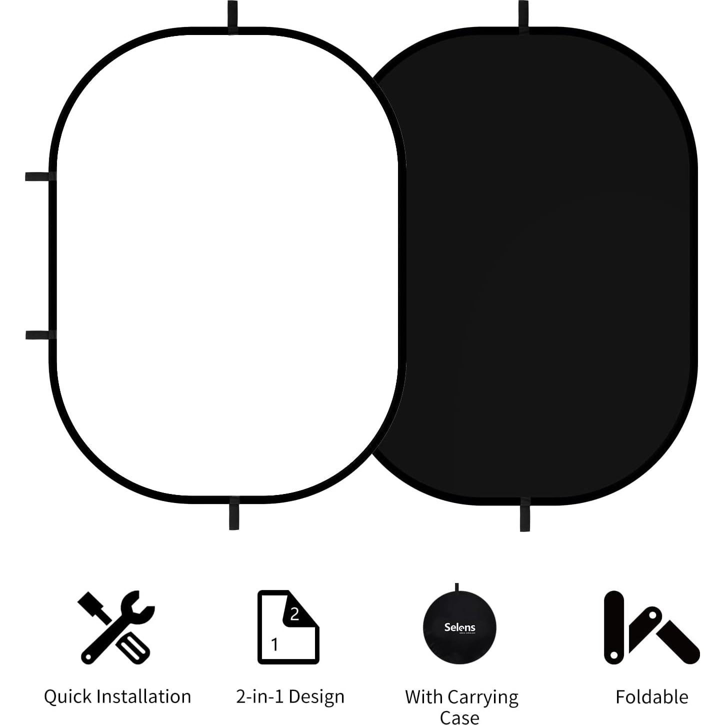 Fondo Plegable Selens Negro Blanco 150x100cm con Bolsa