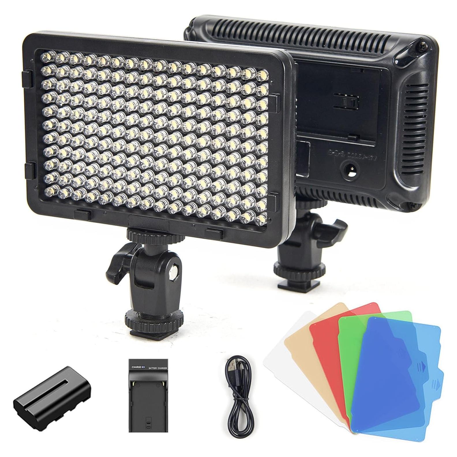 Tolifo PT-176S on Camera Video Light, Dimmable 11W LED Light Panel with 2200mAh Rechargable Battery and Charger, Portable Photo Studio Video Photography Light with 5 Color Filters Hot Shoe