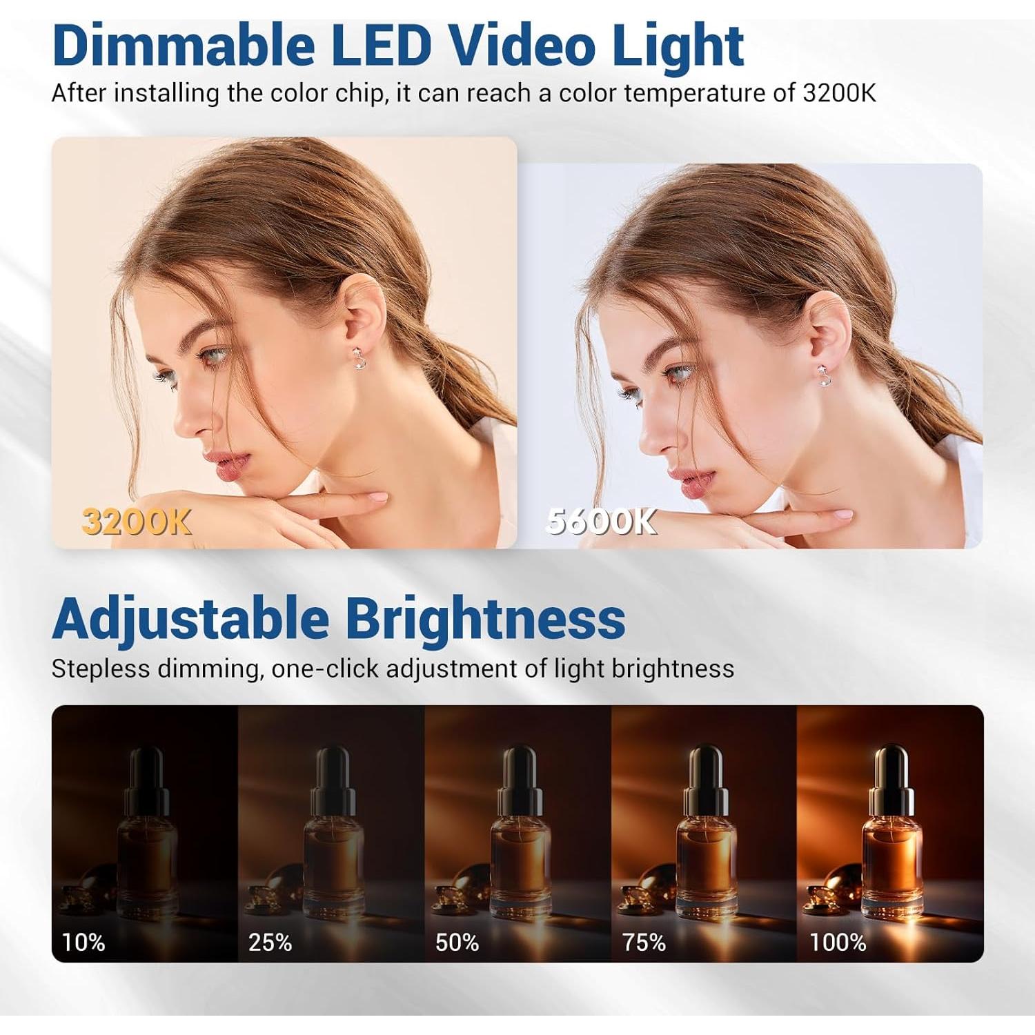 Tolifo PT-176S on Camera Video Light, Dimmable 11W LED Light Panel with 2200mAh Rechargable Battery and Charger, Portable Photo Studio Video Photography Light with 5 Color Filters Hot Shoe