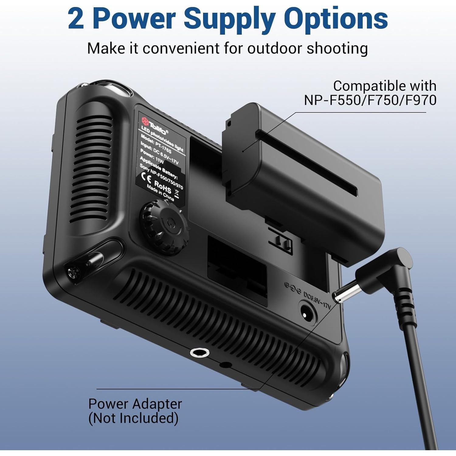 Tolifo PT-176S on Camera Video Light, Dimmable 11W LED Light Panel with 2200mAh Rechargable Battery and Charger, Portable Photo Studio Video Photography Light with 5 Color Filters Hot Shoe