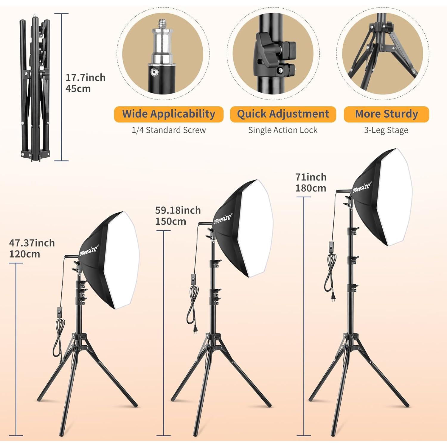 Kit de Iluminación Softbox UBeesize 50x50cm con Bombilla LED 85W