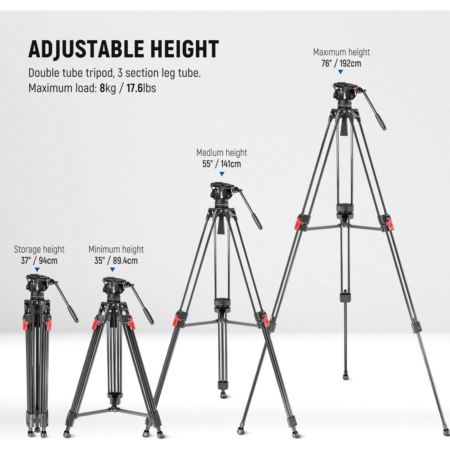 Trípode de Cámara NEEWER LL27 Aluminio 76" Carga 8kg