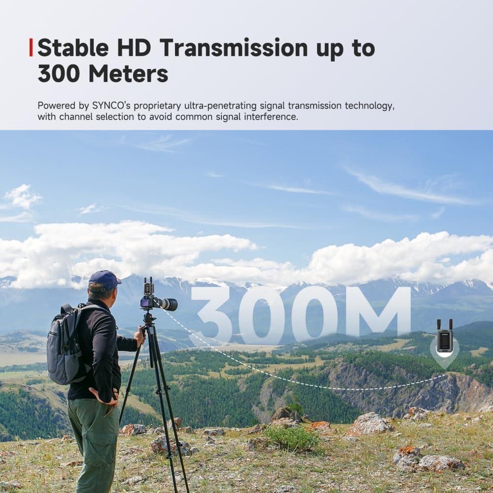 Synco Xvision Video Transmission System HD 300 Meters 1080P 60fps HDMI Transmitter and Receiver 40ms Latency Real-Time Monitoring for Live Streaming, Filming,TVC (1 TX and 1 RX)