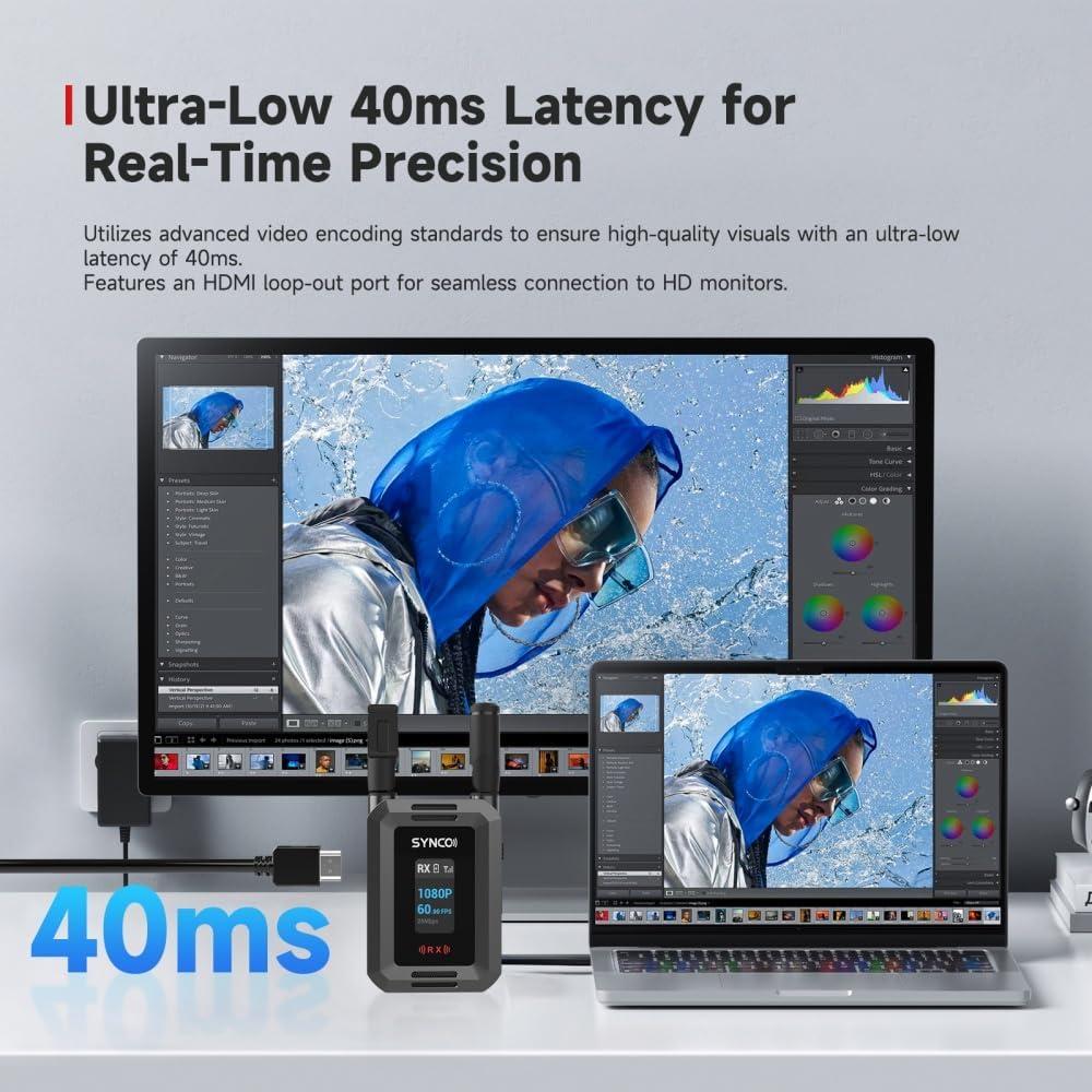 Synco Xvision Video Transmission System HD 300 Meters 1080P 60fps HDMI Transmitter and Receiver 40ms Latency Real-Time Monitoring for Live Streaming, Filming,TVC (1 TX and 1 RX)