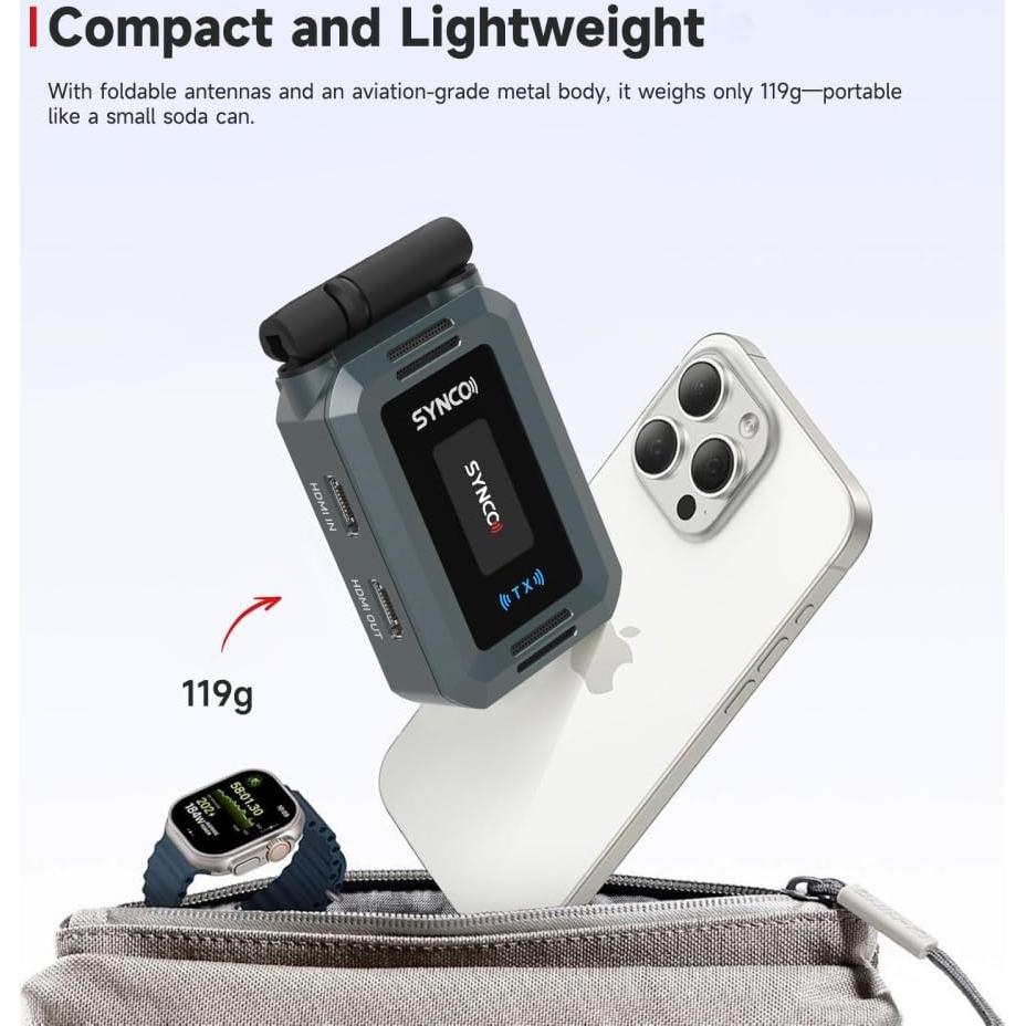 Synco Xvision Video Transmission System HD 300 Meters 1080P 60fps HDMI Transmitter and Receiver 40ms Latency Real-Time Monitoring for Live Streaming, Filming,TVC (1 TX and 1 RX)