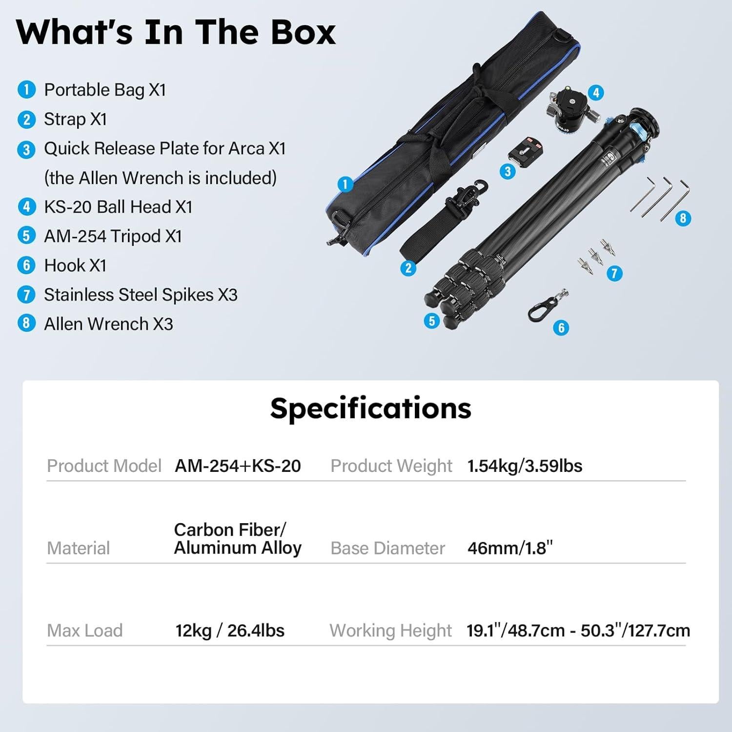Trípode de Viaje SIRUI AM-254+KS-20 de Fibra de Carbono 12kg