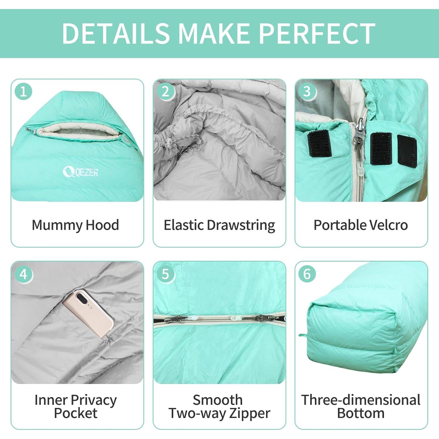 Down Sleeping Bag for Adults 0°F 10°F 15°F 20°F Backpacking Sleeping Bag for Cold Weather with Compression Sack