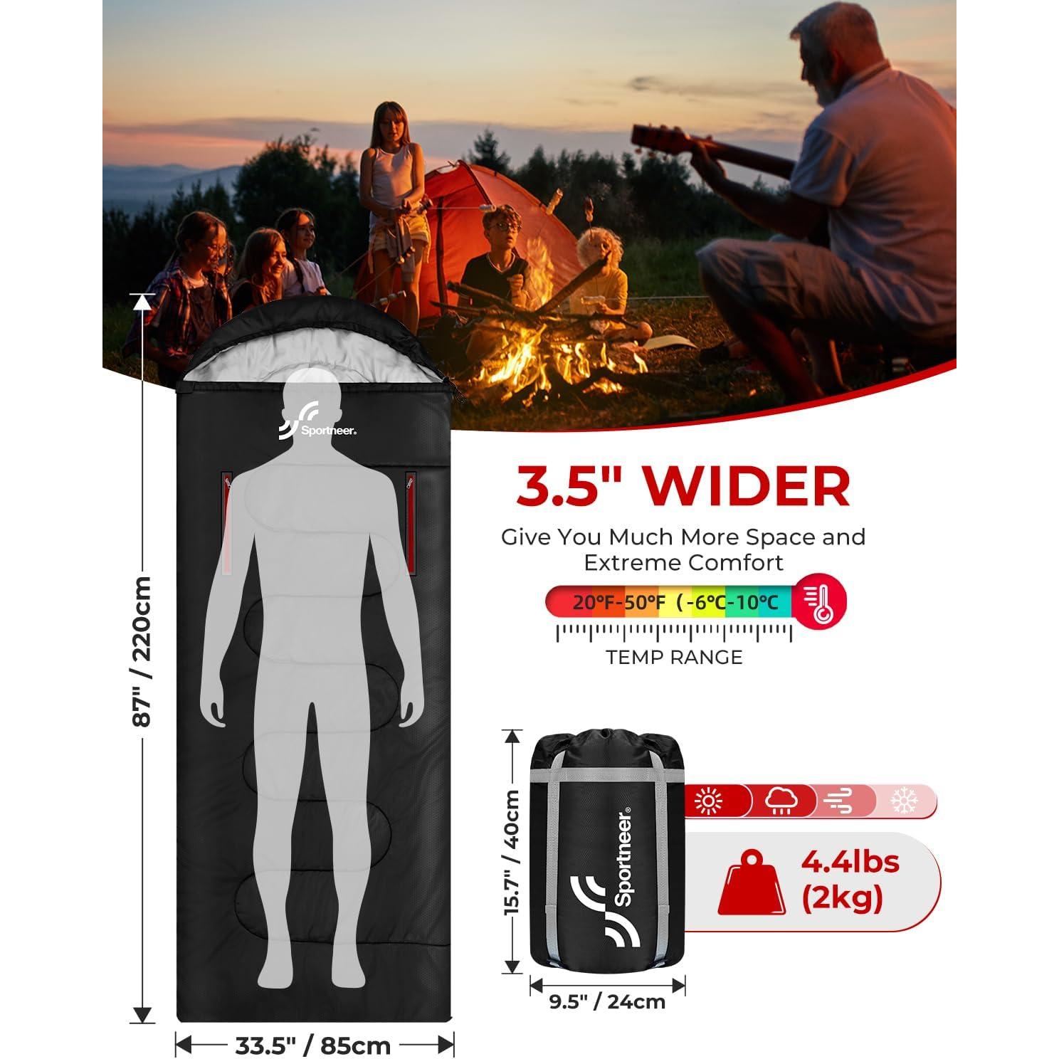 Saco de dormir Sportneer negro para adultos y niños - Impermeable