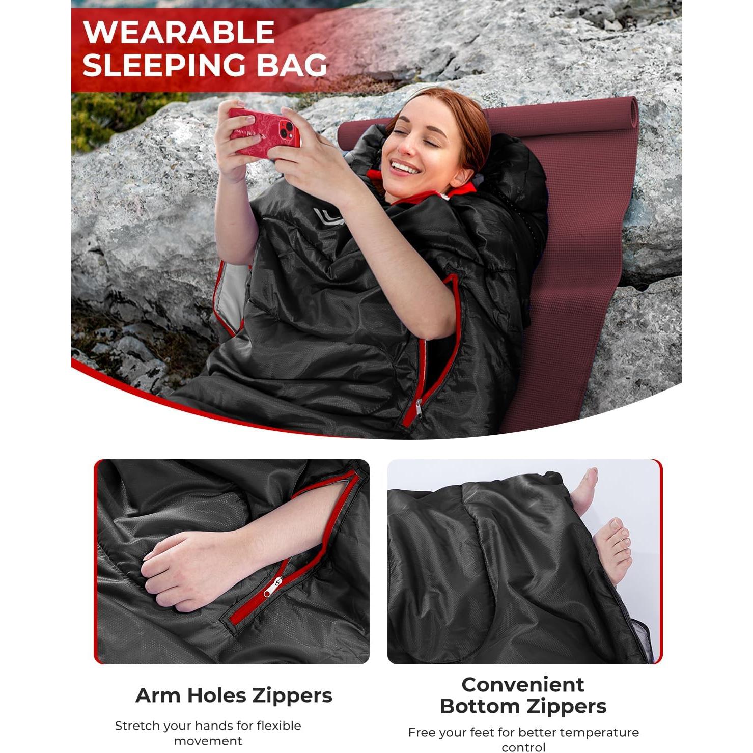 Saco de dormir Sportneer negro para adultos y niños - Impermeable