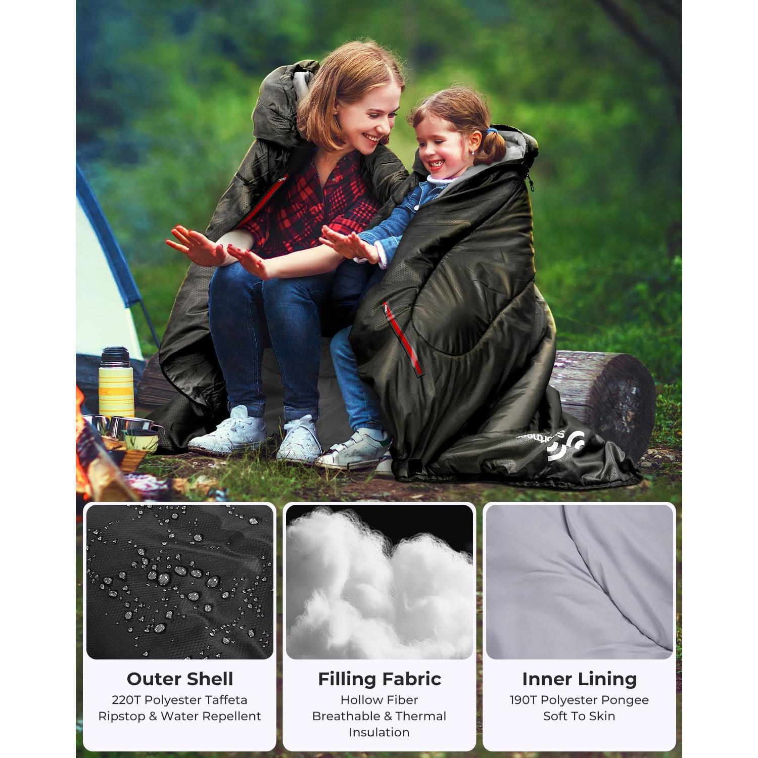 Saco de dormir Sportneer negro para adultos y niños - Impermeable