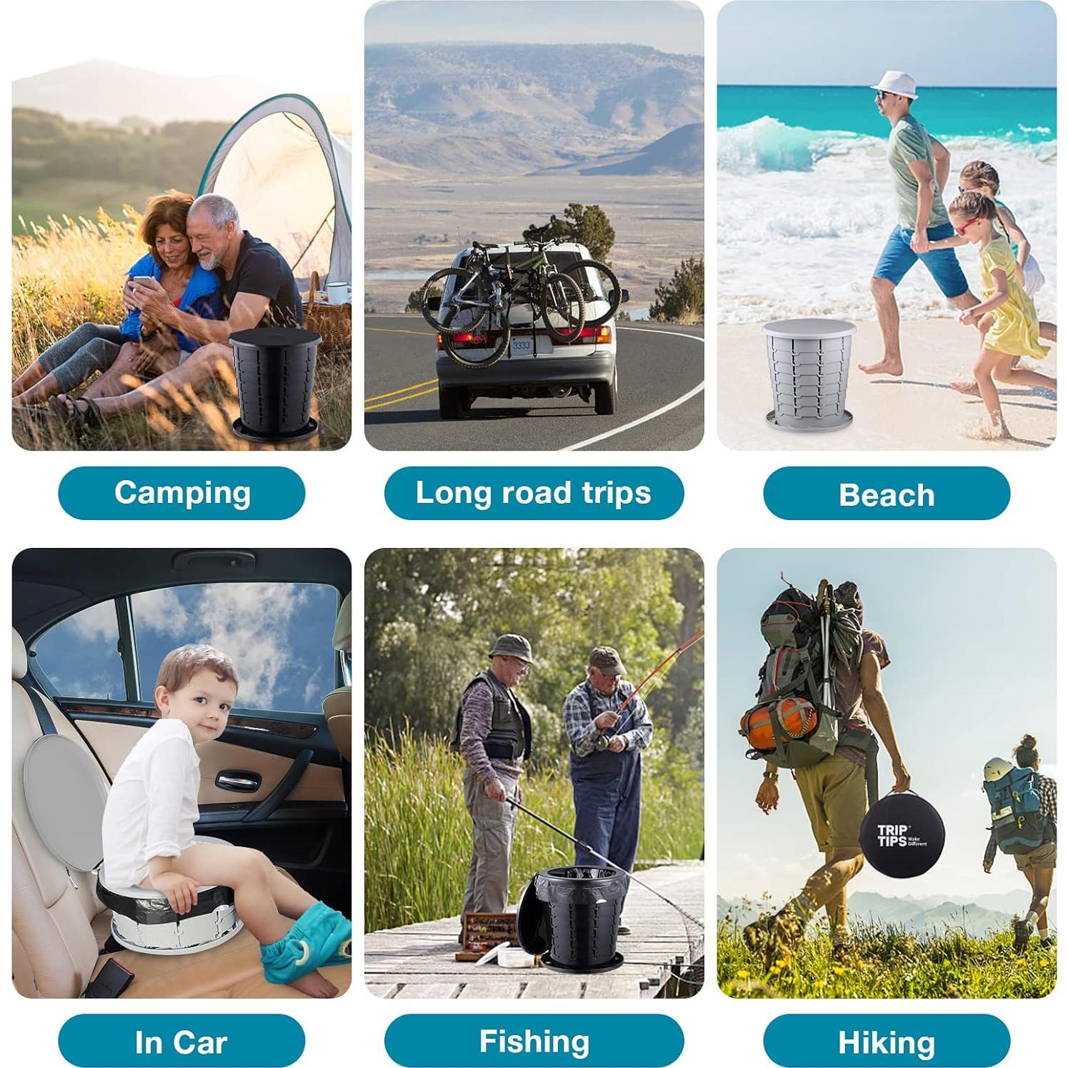 Inodoro Portátil Retráctil TRIPTIPS Ajustable 8-33 cm Negro