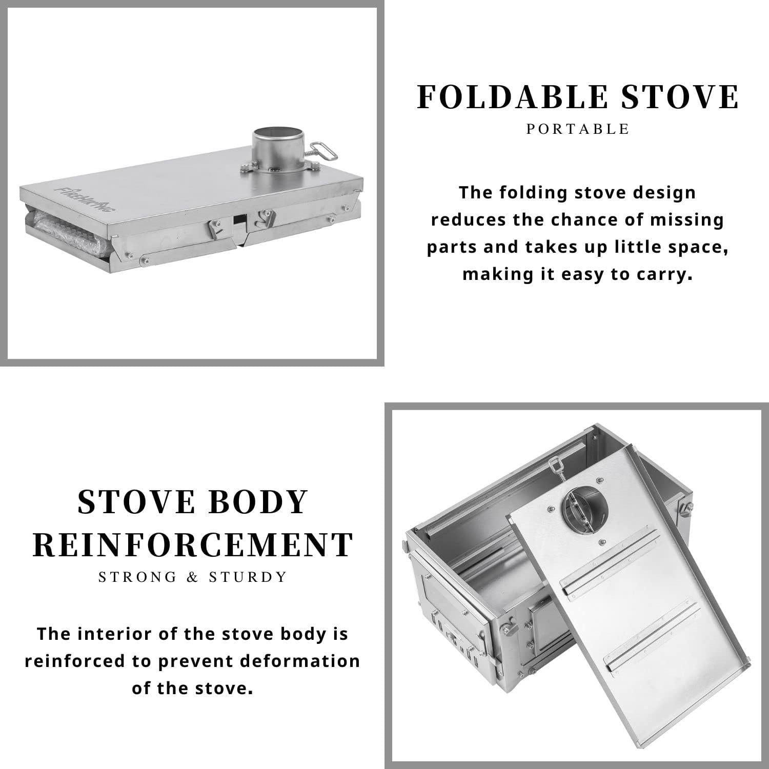 FIREHIKING Titanium Stove Portable Folding Tent Ta1 Stove Slide Mini for Camping Backpacking Hunting Cooking 3.4lb