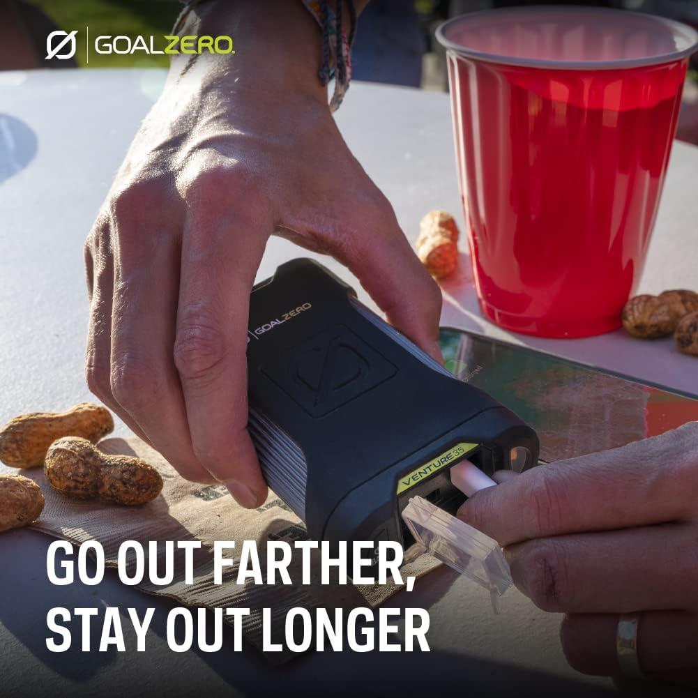 Goal Zero Venture 35 Portable Charger Power Bank 9600mAH 18W USB-C Power Delivery Port 2 USB Outputs IP67 Rating 50 Lumens Flashlight