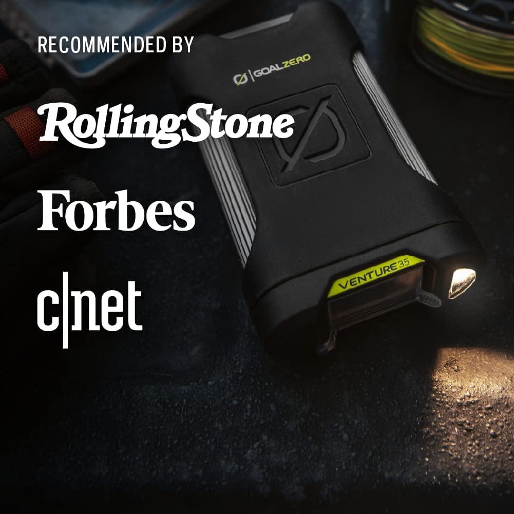 Goal Zero Venture 35 Portable Charger Power Bank 9600mAH 18W USB-C Power Delivery Port 2 USB Outputs IP67 Rating 50 Lumens Flashlight