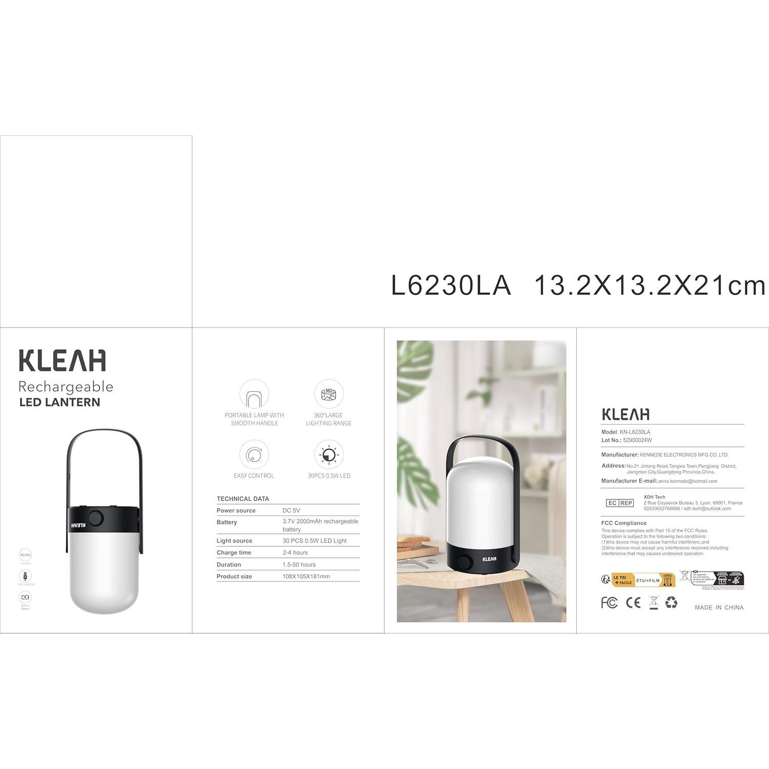 Lámpara de Mesa Inalámbrica KLEAH LED Recargable 50hrs Negra