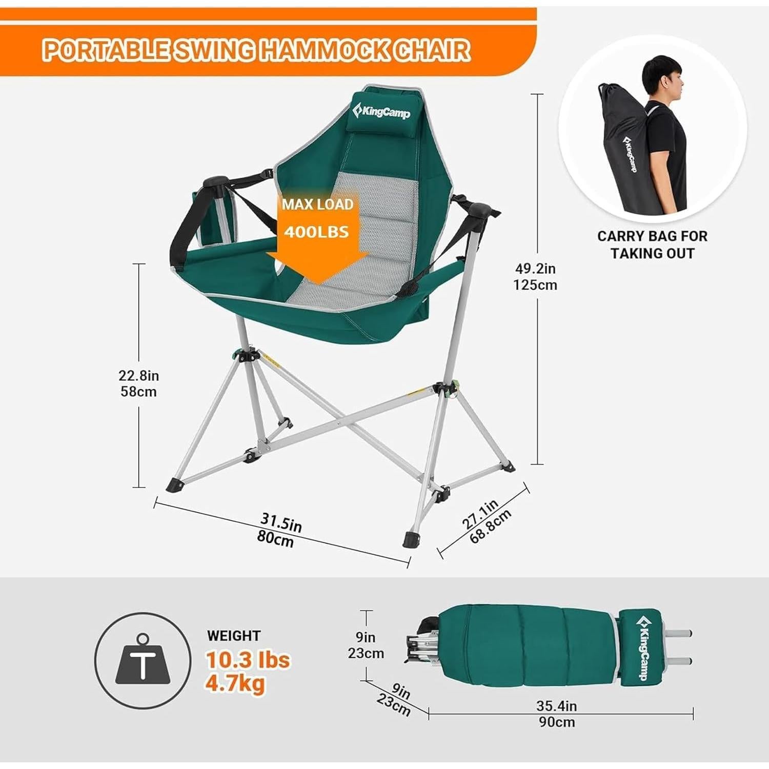 Silla de Camping Plegable KingCamp KC2227 Verde Reclinable