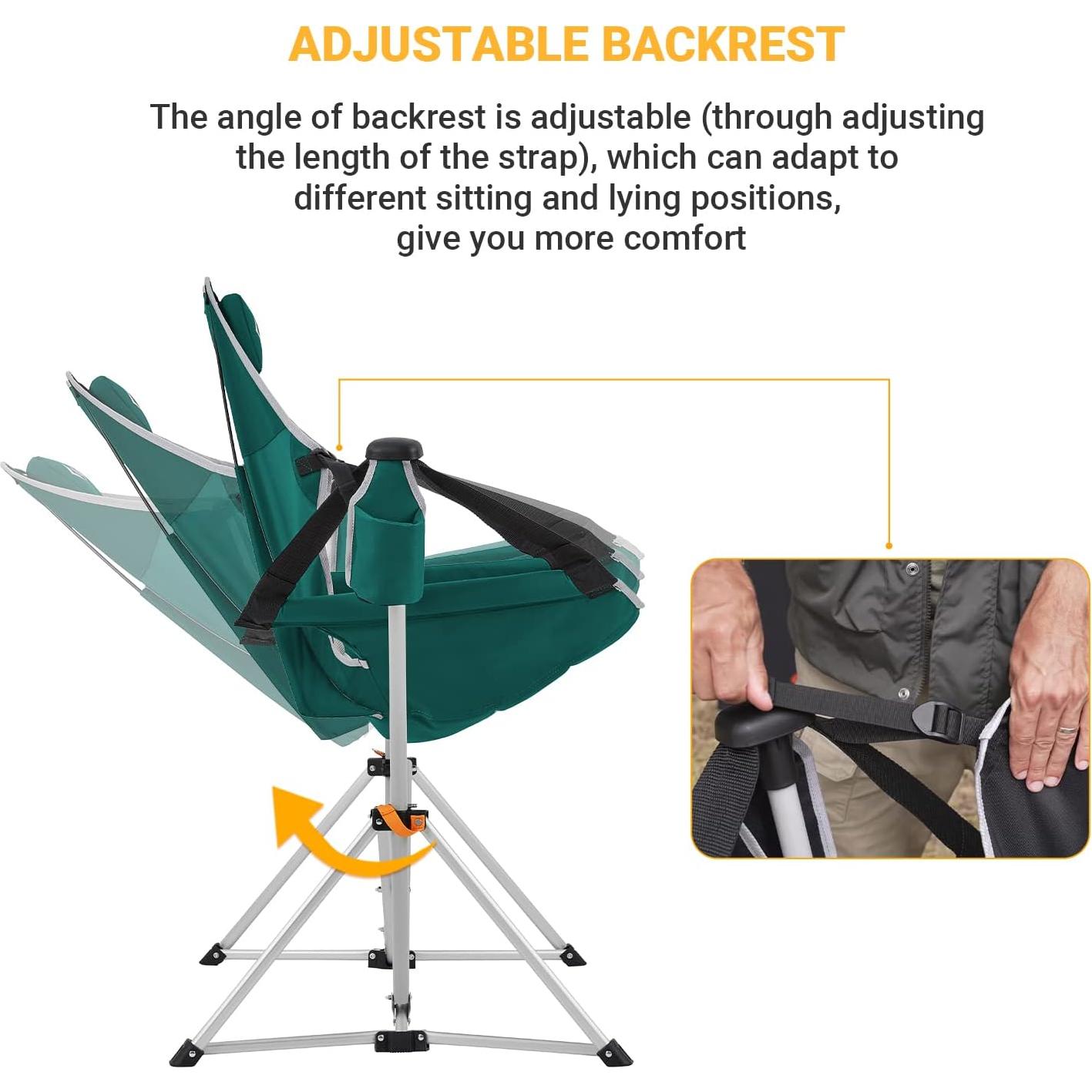 Silla de Camping Plegable KingCamp KC2227 Verde Reclinable