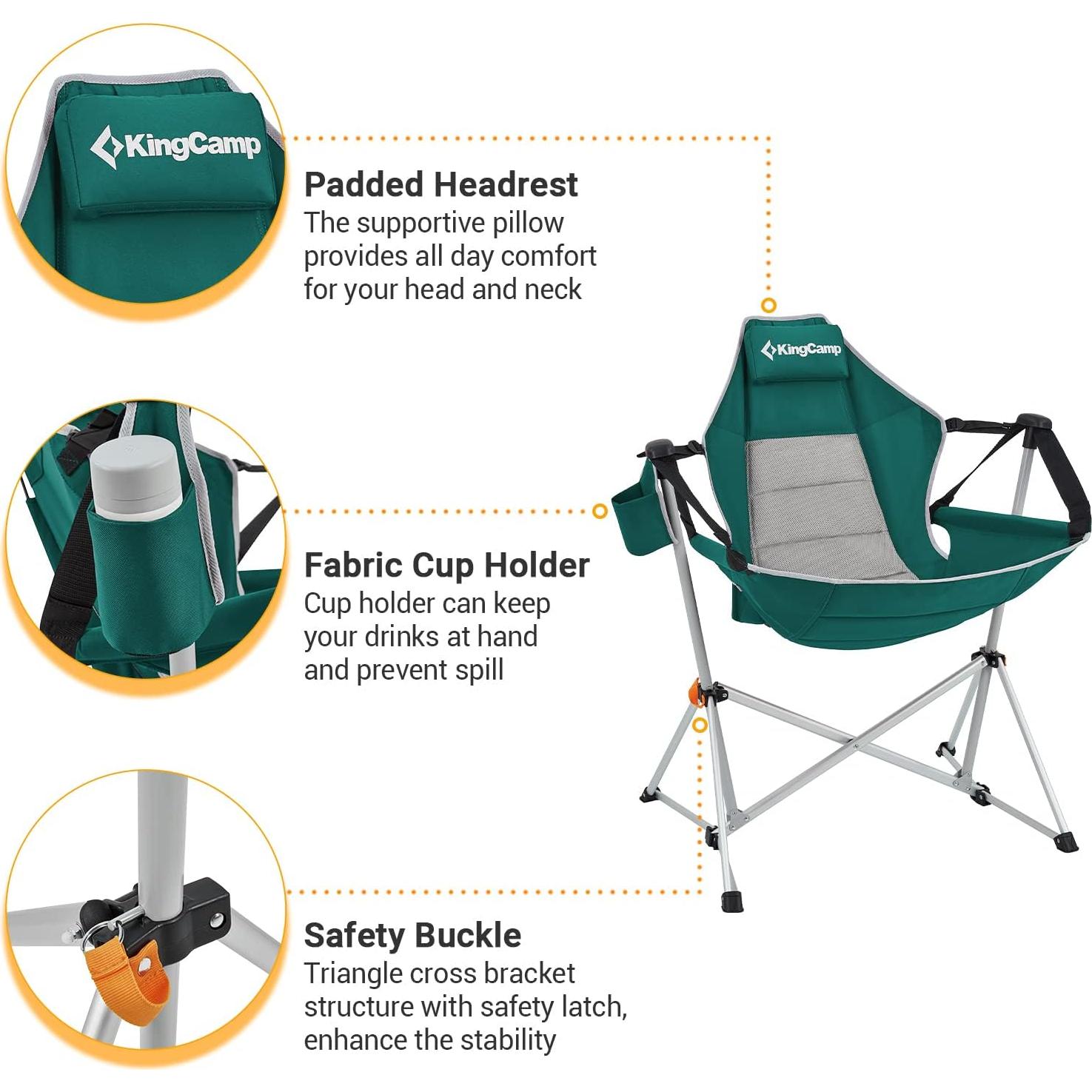 Silla de Camping Plegable KingCamp KC2227 Verde Reclinable