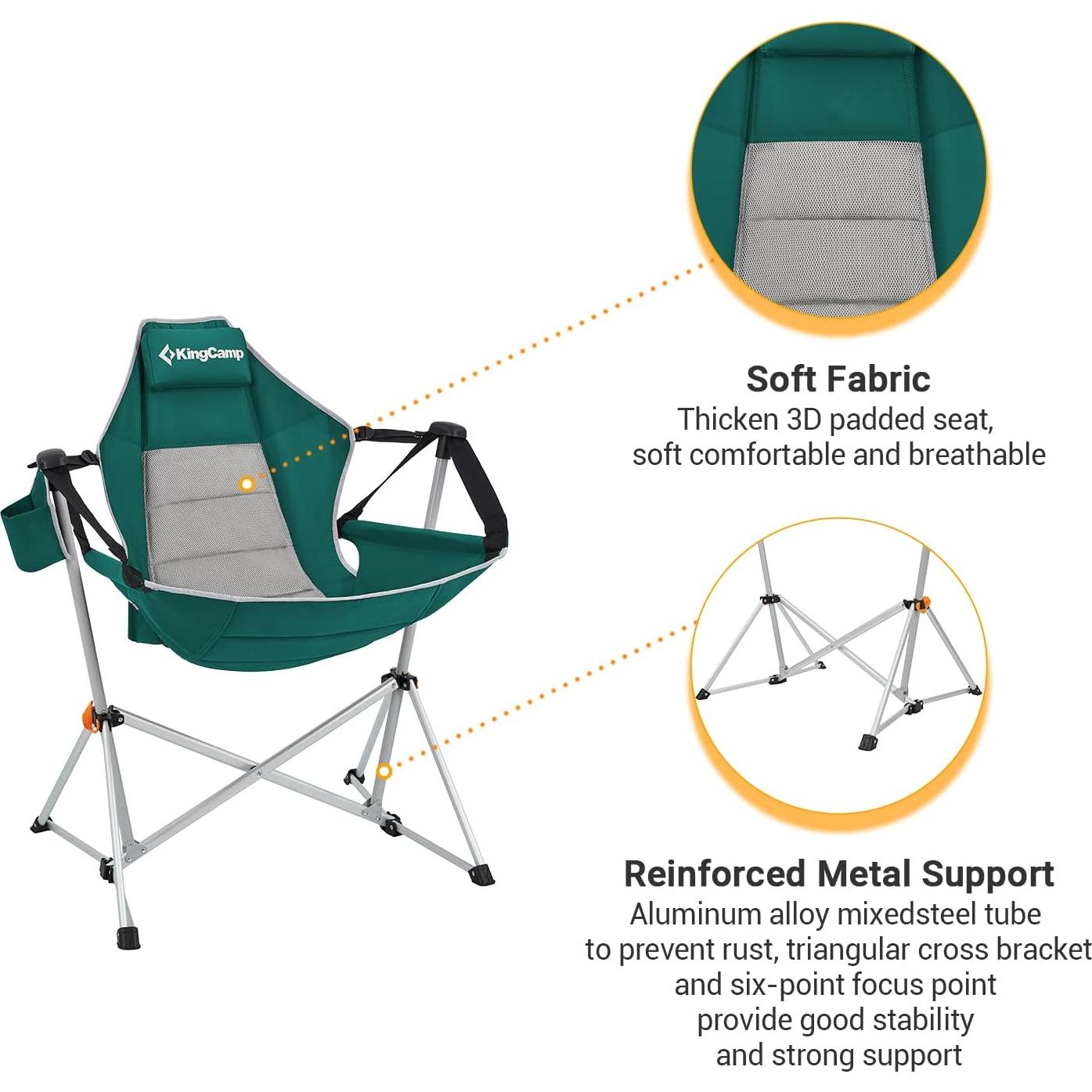 Silla de Camping Plegable KingCamp KC2227 Verde Reclinable