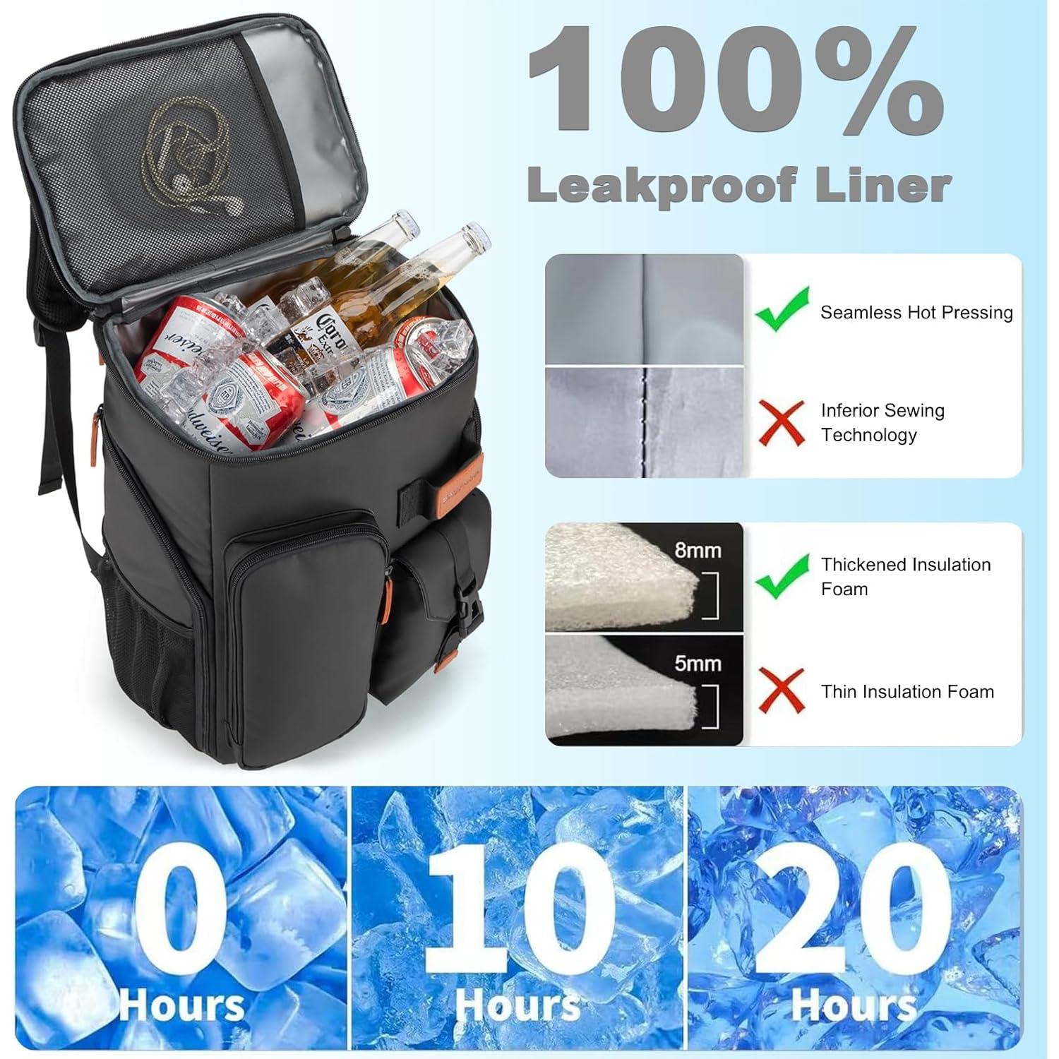 Insulated Cooler Backpack,33 Cans Multifunctional Double Deck Leakproof Cooler Bag with Sternum Strap,Large Capacity Lightweight Travel Camping Beach Backpack