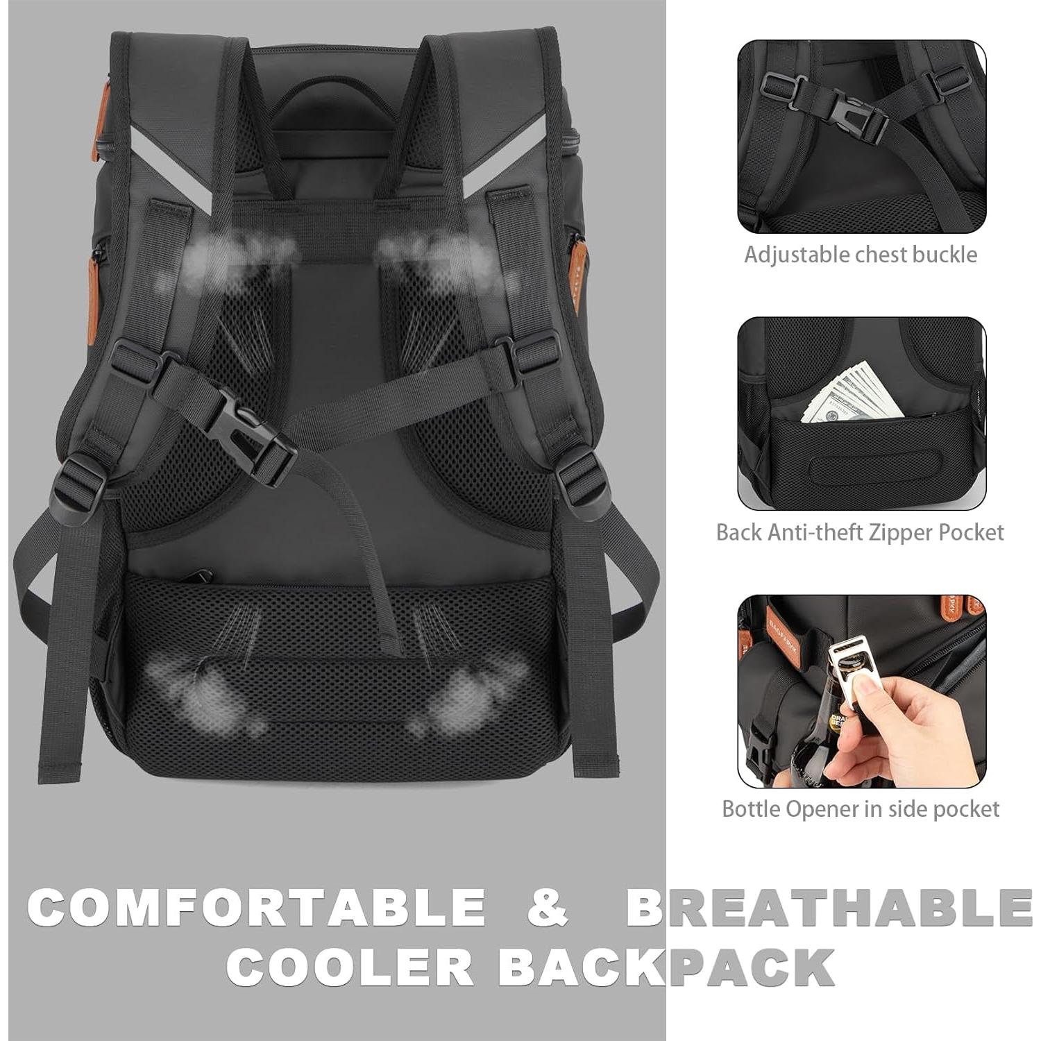 Insulated Cooler Backpack,33 Cans Multifunctional Double Deck Leakproof Cooler Bag with Sternum Strap,Large Capacity Lightweight Travel Camping Beach Backpack