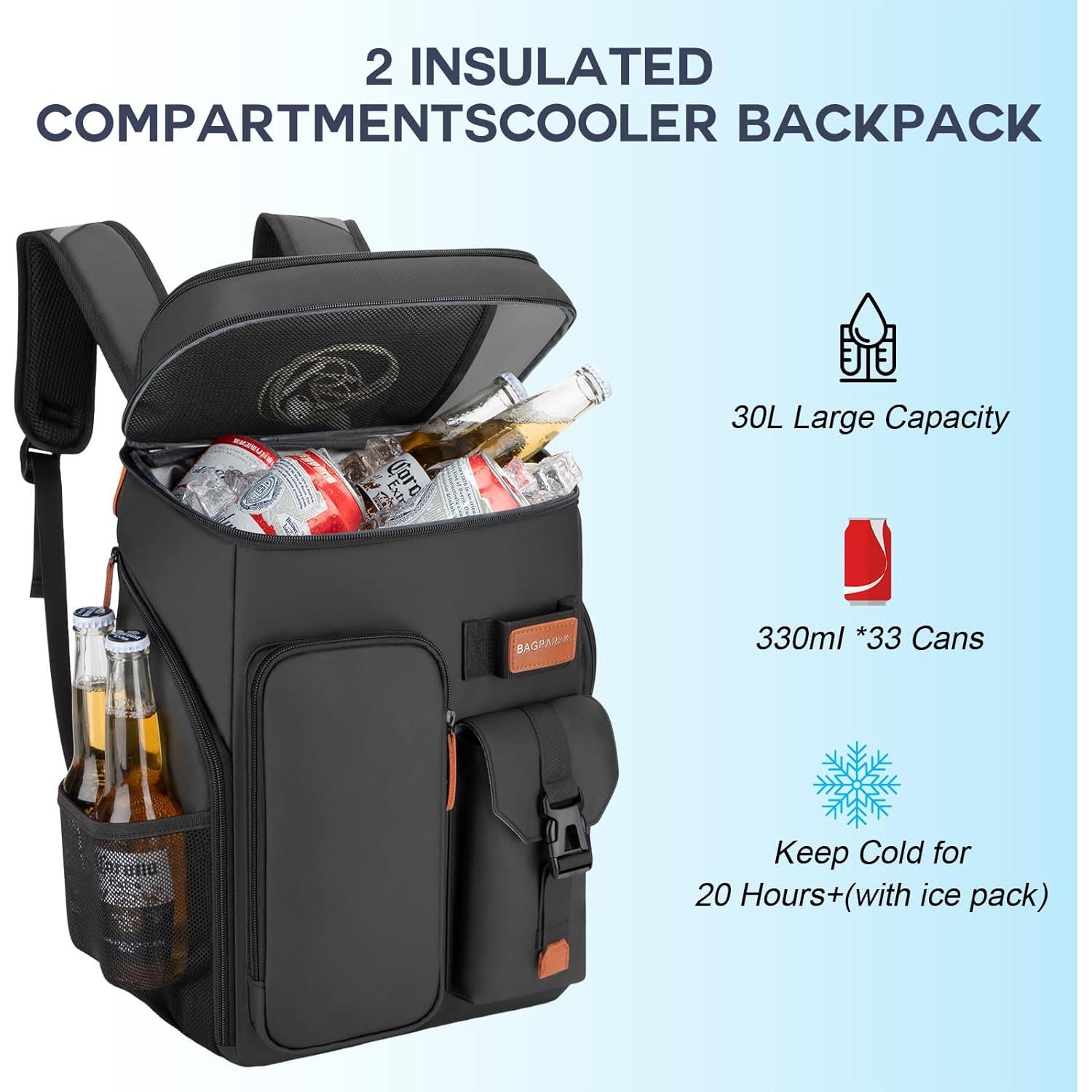 Insulated Cooler Backpack,33 Cans Multifunctional Double Deck Leakproof Cooler Bag with Sternum Strap,Large Capacity Lightweight Travel Camping Beach Backpack