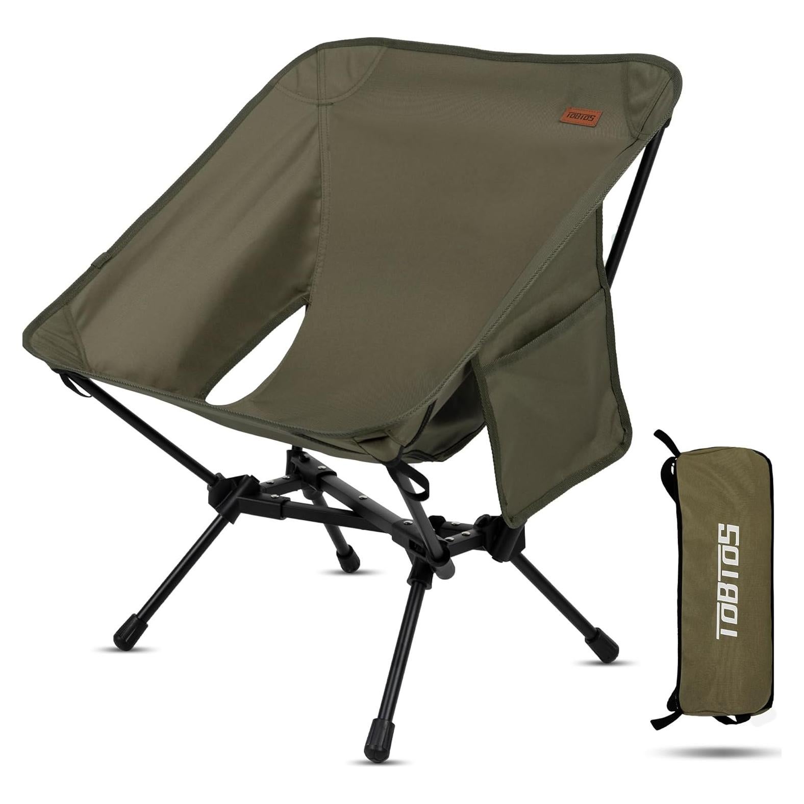 Silla de Camping Plegable TOBTOS Verde Militar, Soporta 150 kg