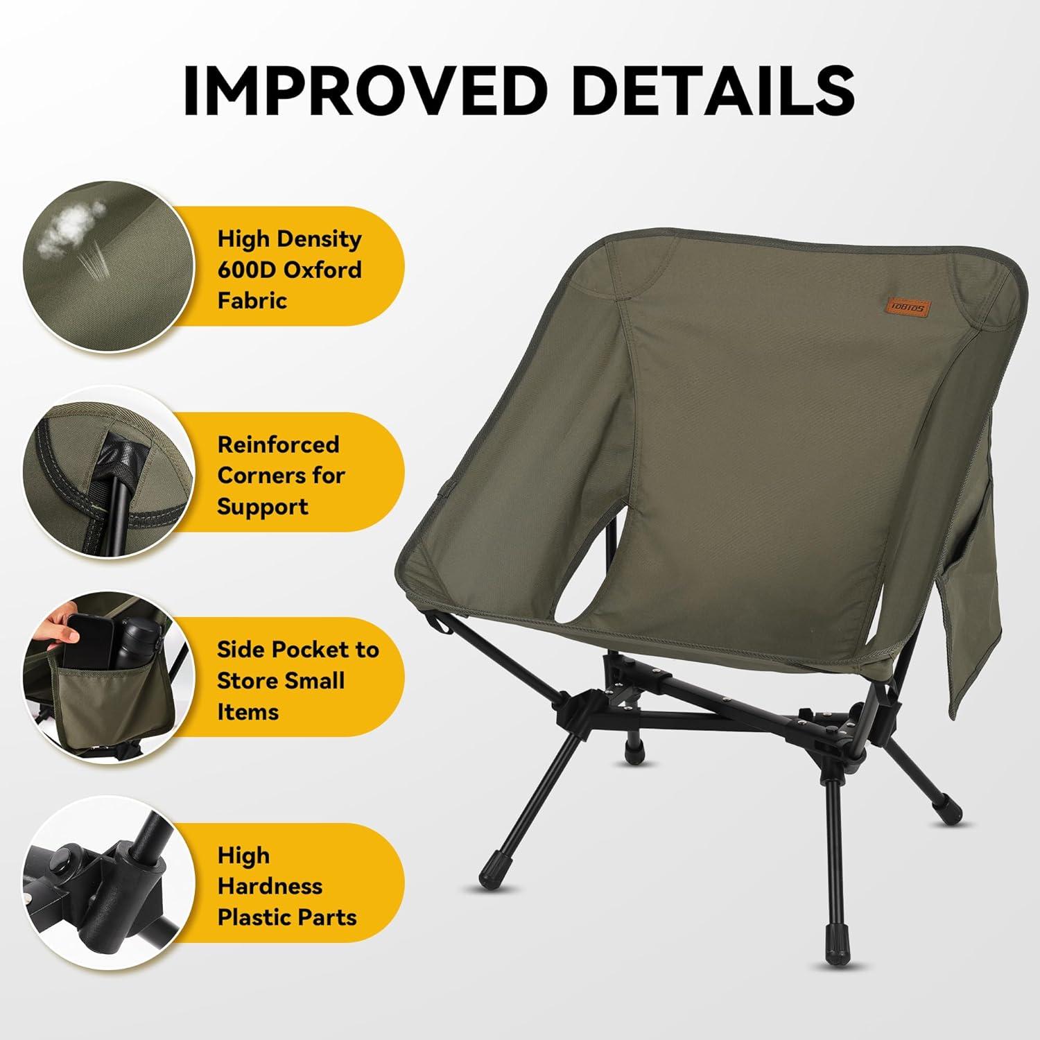 Silla de Camping Plegable TOBTOS Verde Militar, Soporta 150 kg
