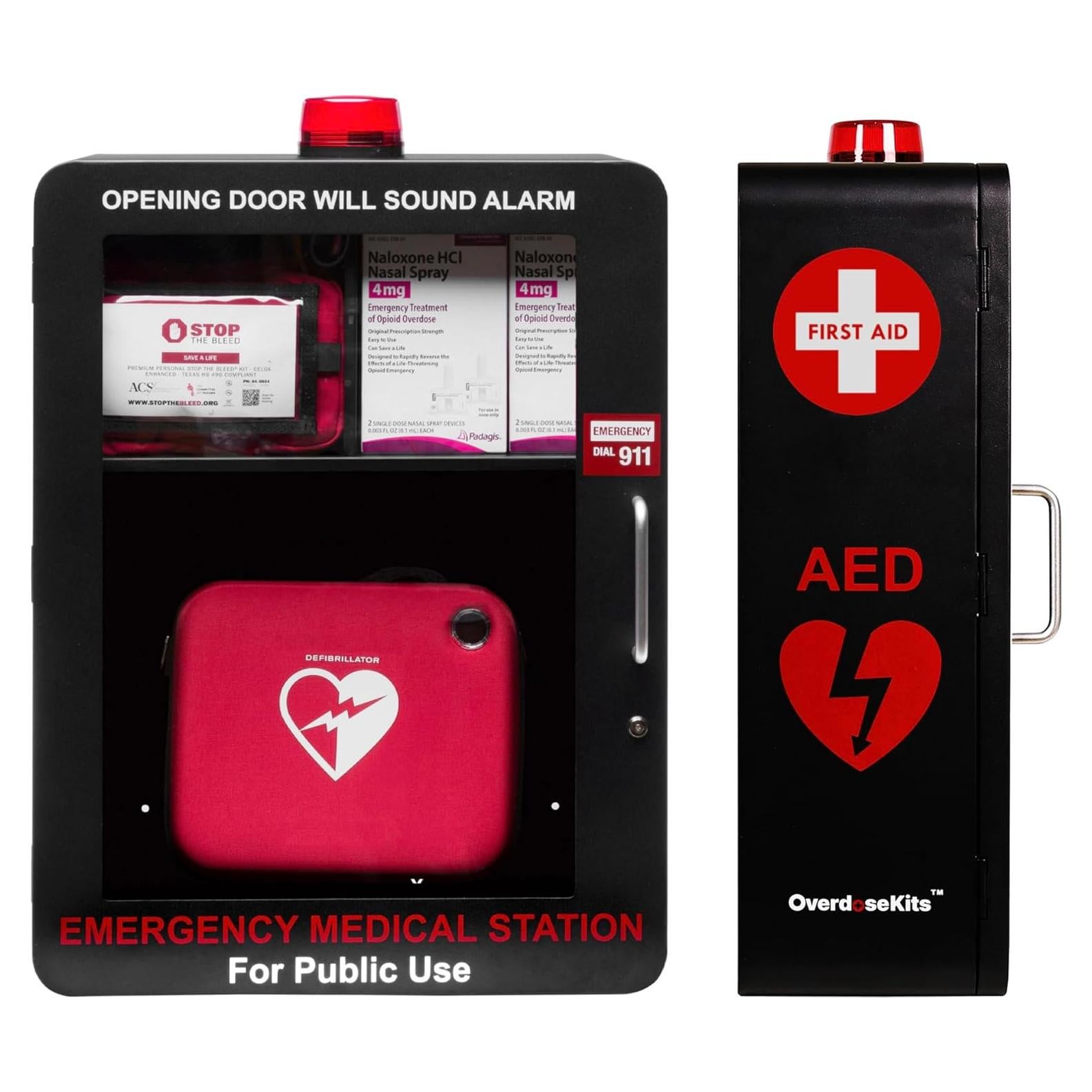 Estación Médica de Emergencia KITS DE SOBREDOSIS - Mediana, Montaje en Pared, Color Negro