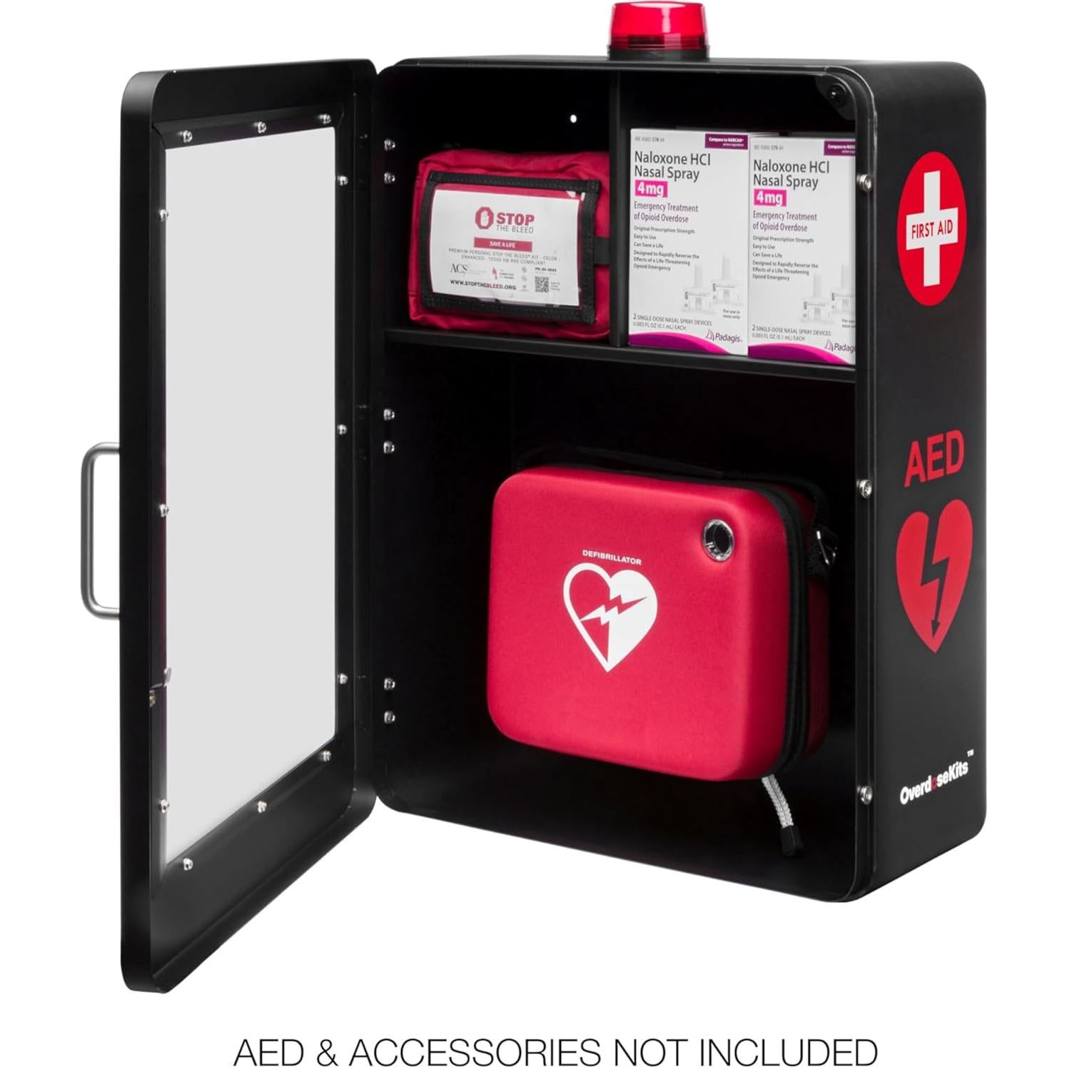 Estación Médica de Emergencia KITS DE SOBREDOSIS - Mediana, Montaje en Pared, Color Negro