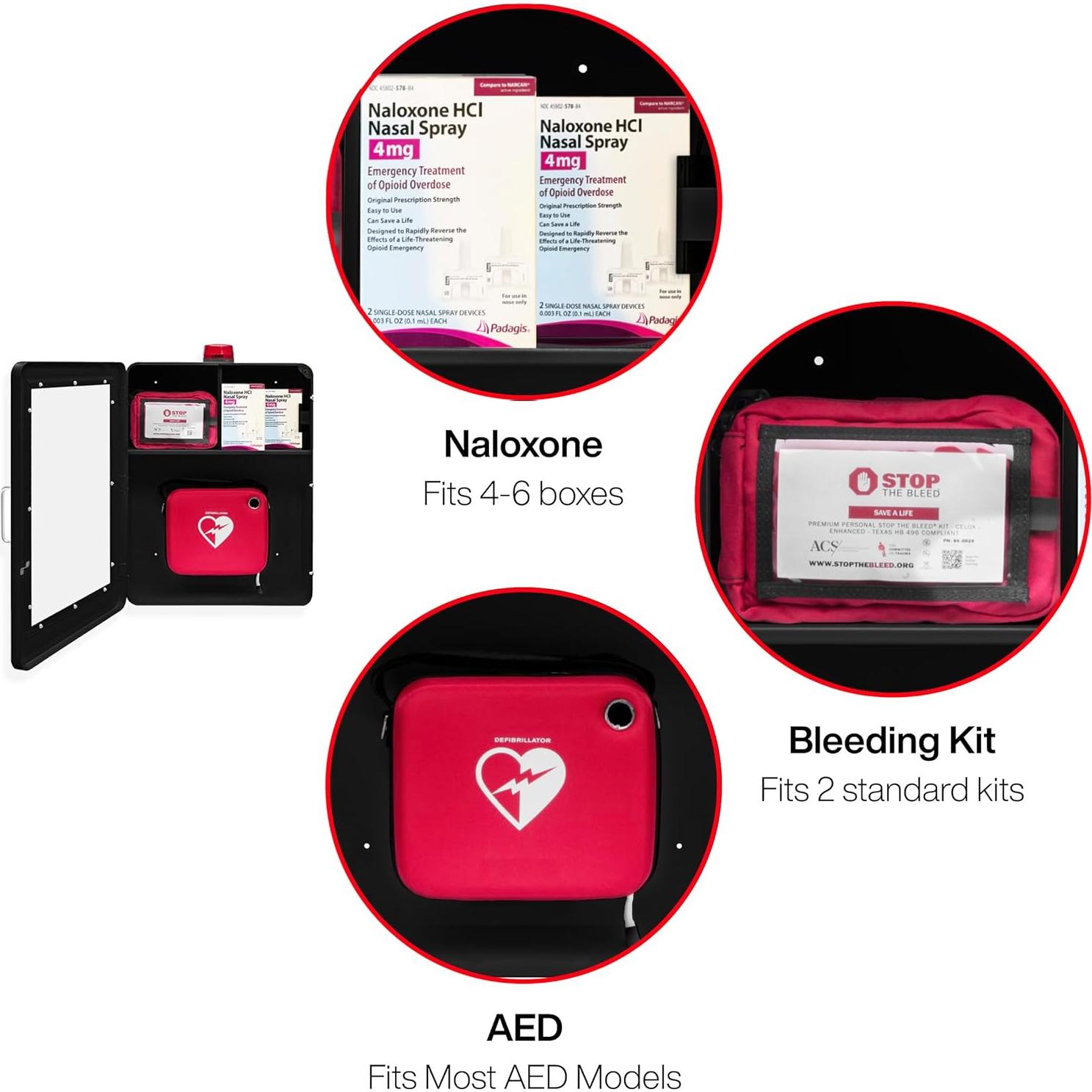 Estación Médica de Emergencia KITS DE SOBREDOSIS - Mediana, Montaje en Pared, Color Negro