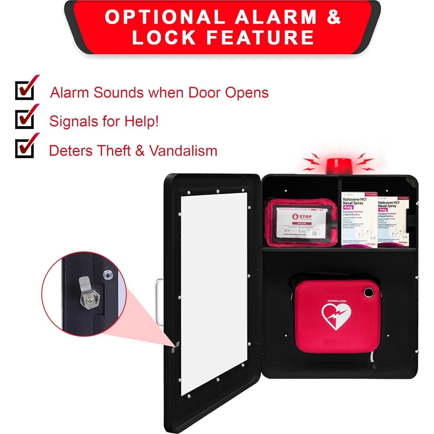 Estación Médica de Emergencia KITS DE SOBREDOSIS - Mediana, Montaje en Pared, Color Negro