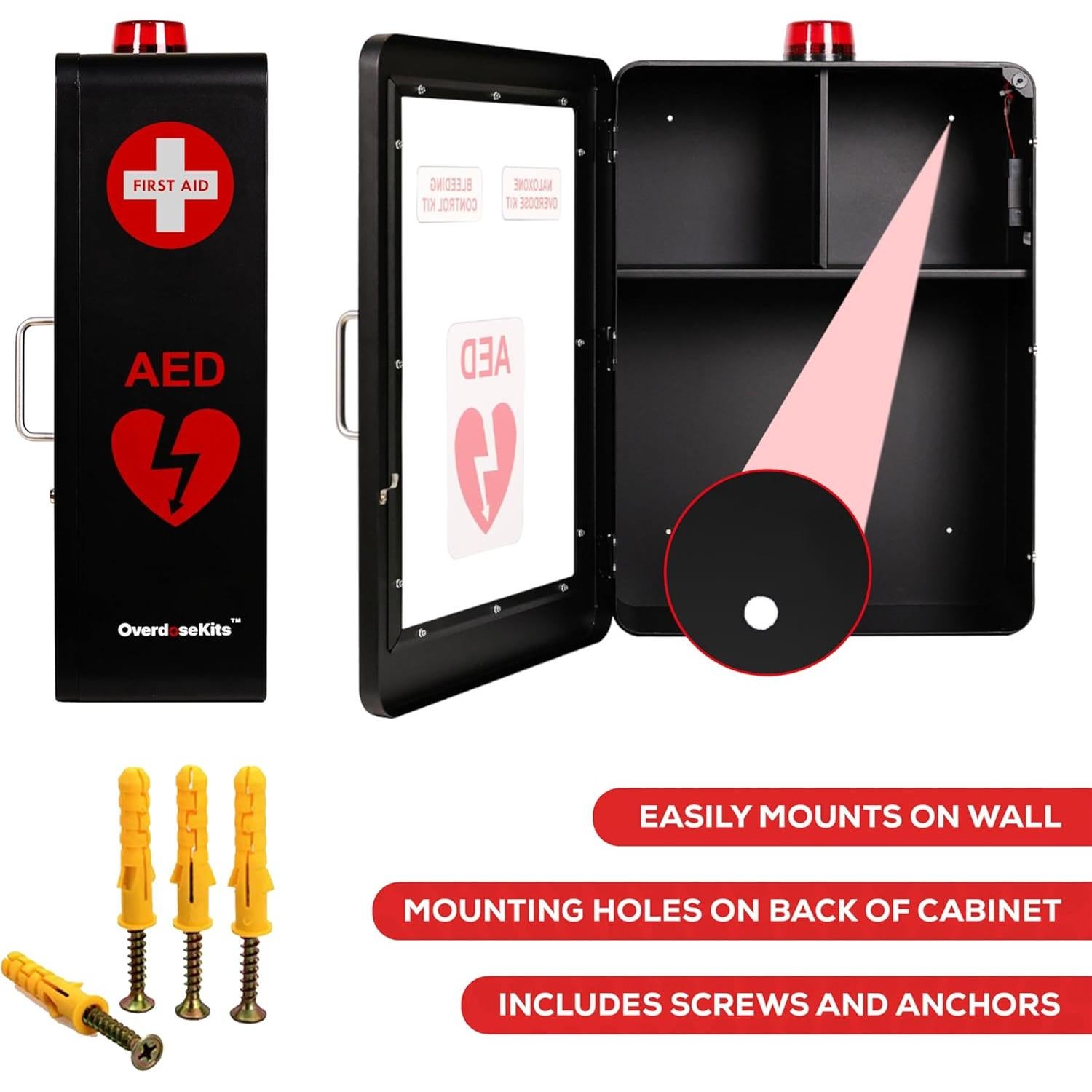 Estación Médica de Emergencia KITS DE SOBREDOSIS - Mediana, Montaje en Pared, Color Negro