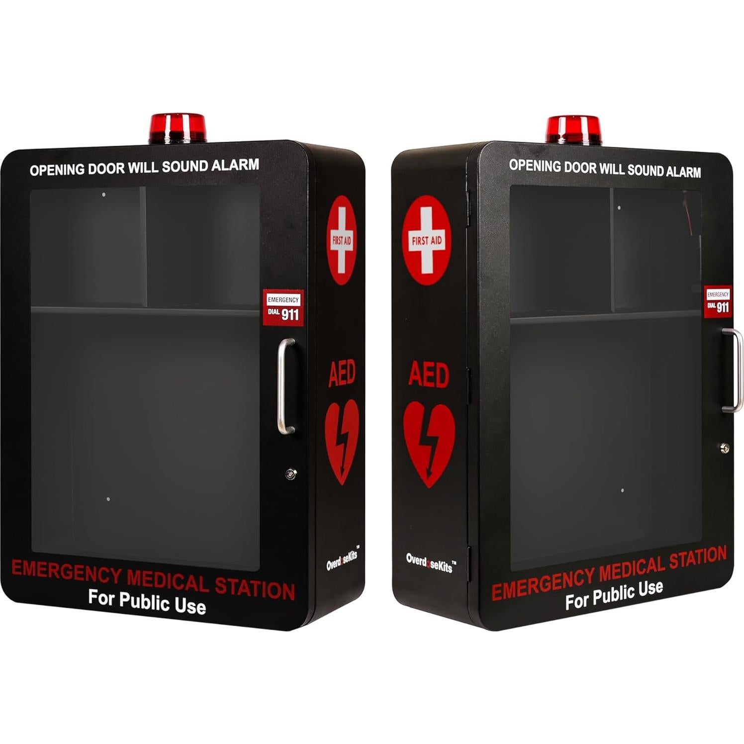 Estación Médica de Emergencia KITS DE SOBREDOSIS - Mediana, Montaje en Pared, Color Negro