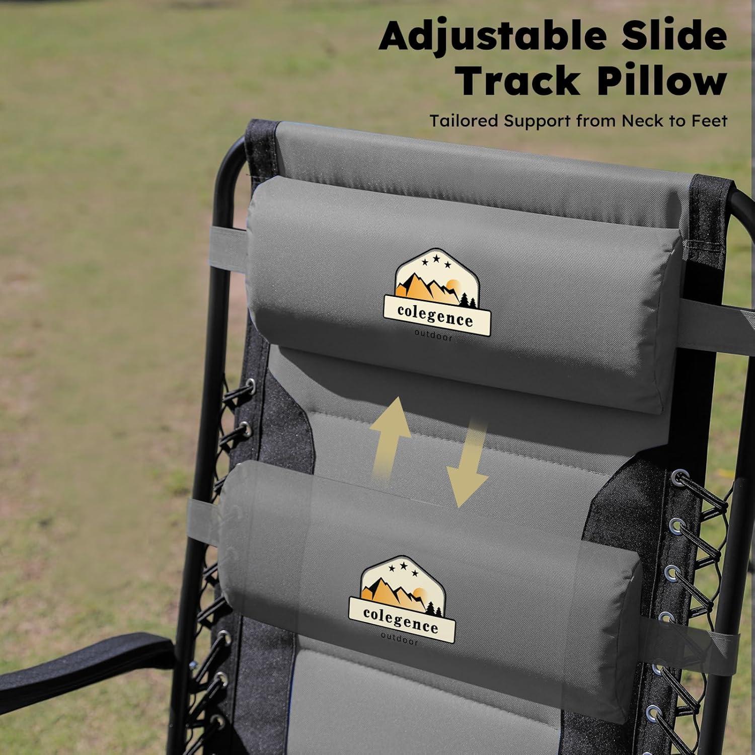 Oversized Padded Zero Gravity Lounge Chair Set of 2, Foldable Patio Anti Gravity Reclining Chairs Folding Lawn Recliner with Cup Holder for Yard, Camping, Outdoor, Support 350 LBS, Black