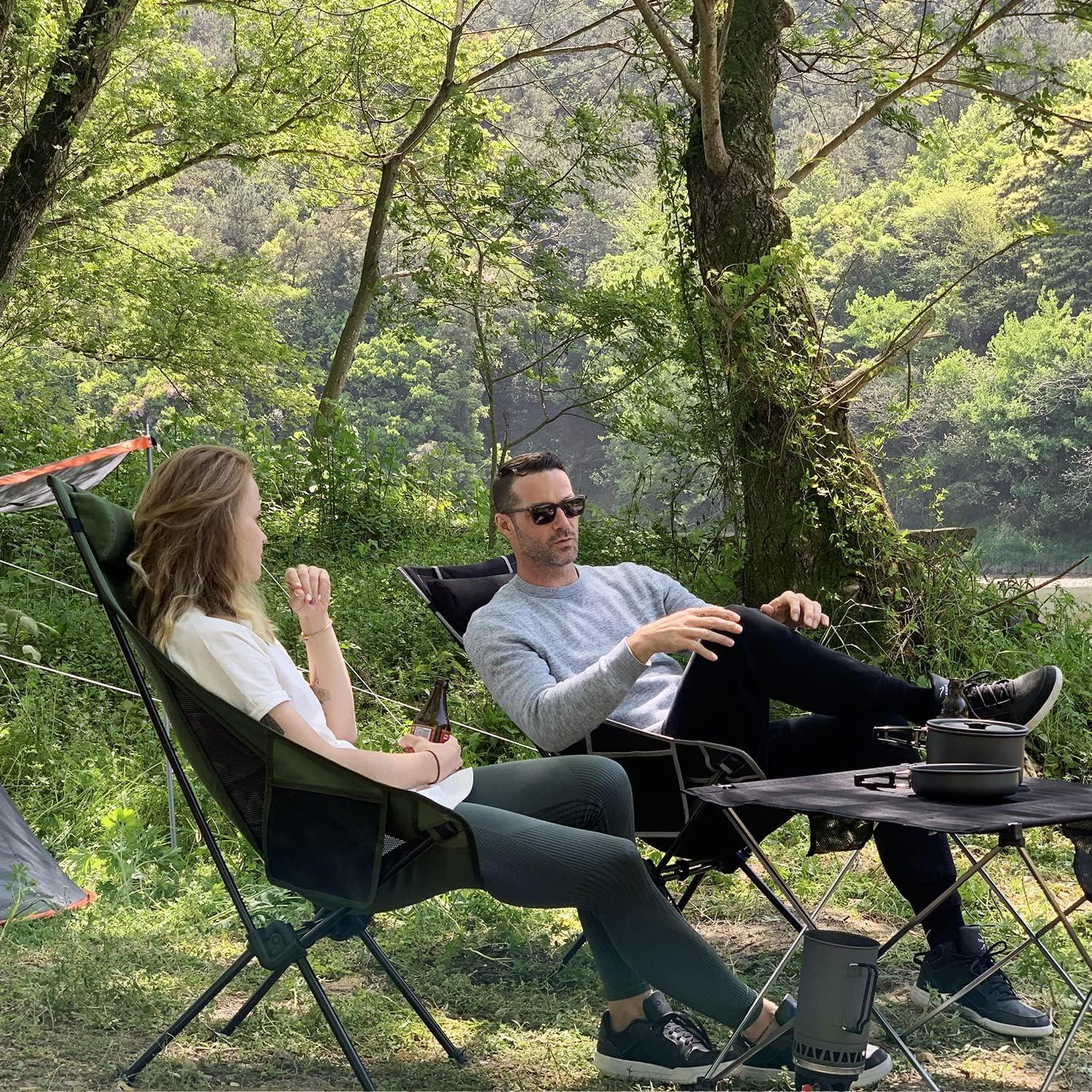 Silla de Camping TOBTOS Plegable Alta con Almohada - 150 kg