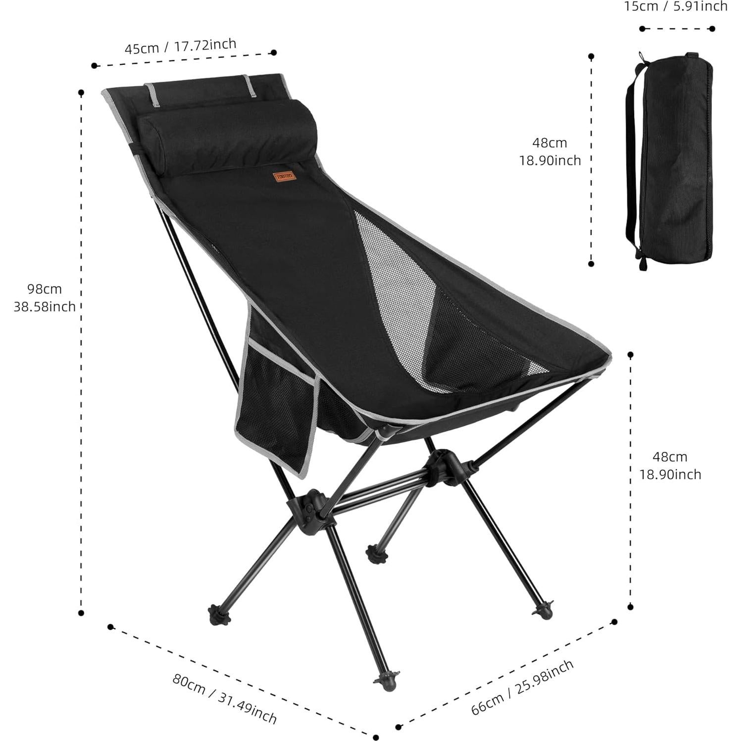 Silla de Camping TOBTOS Plegable Alta con Almohada - 150 kg