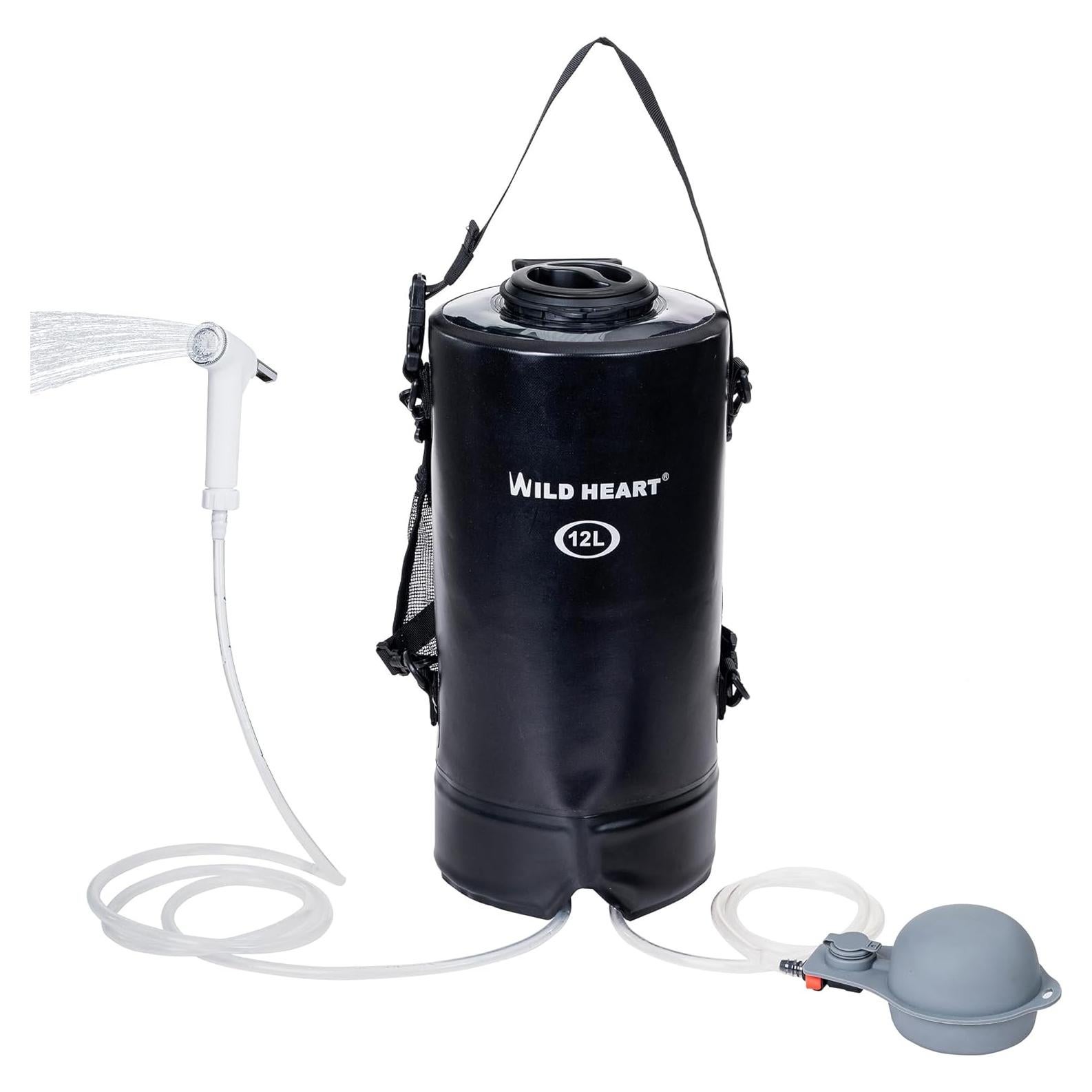 Ducha Camping WILD HEART 12L con Bomba de Pie y Manguera