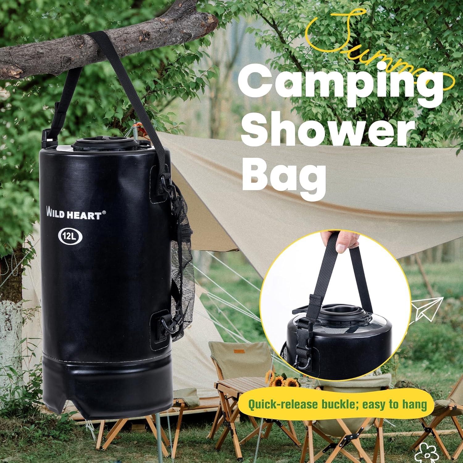 Ducha Camping WILD HEART 12L con Bomba de Pie y Manguera
